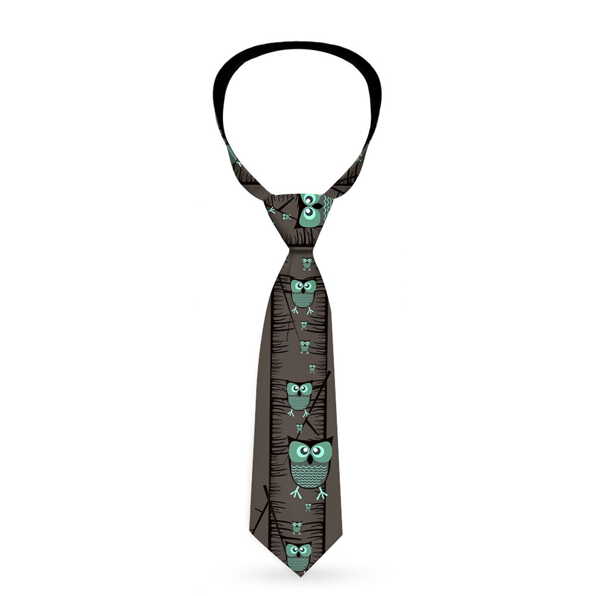 Buckle-Down Necktie - Owls in Trees Turquoise Neckties Buckle-Down