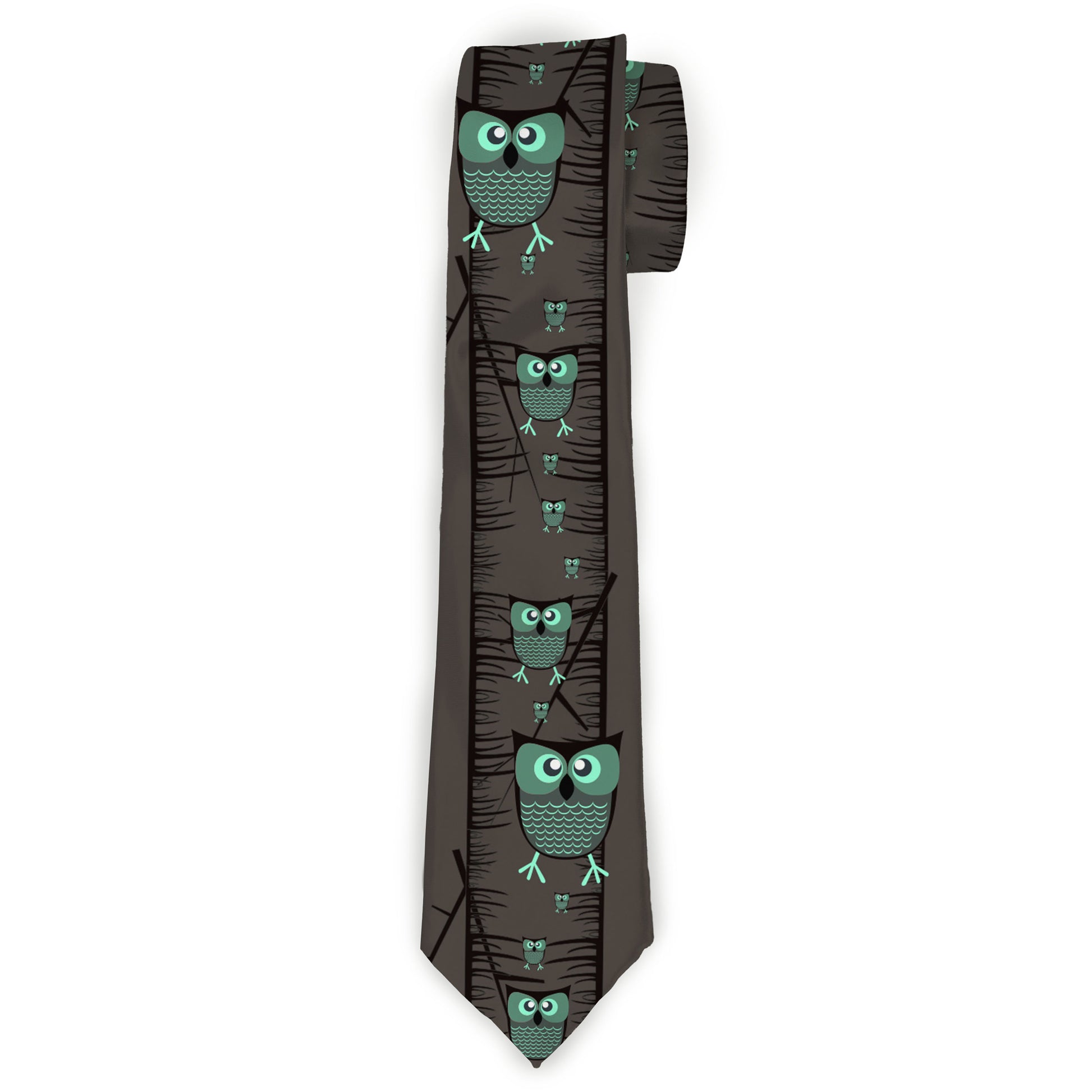 Buckle-Down Necktie - Owls in Trees Turquoise Neckties Buckle-Down