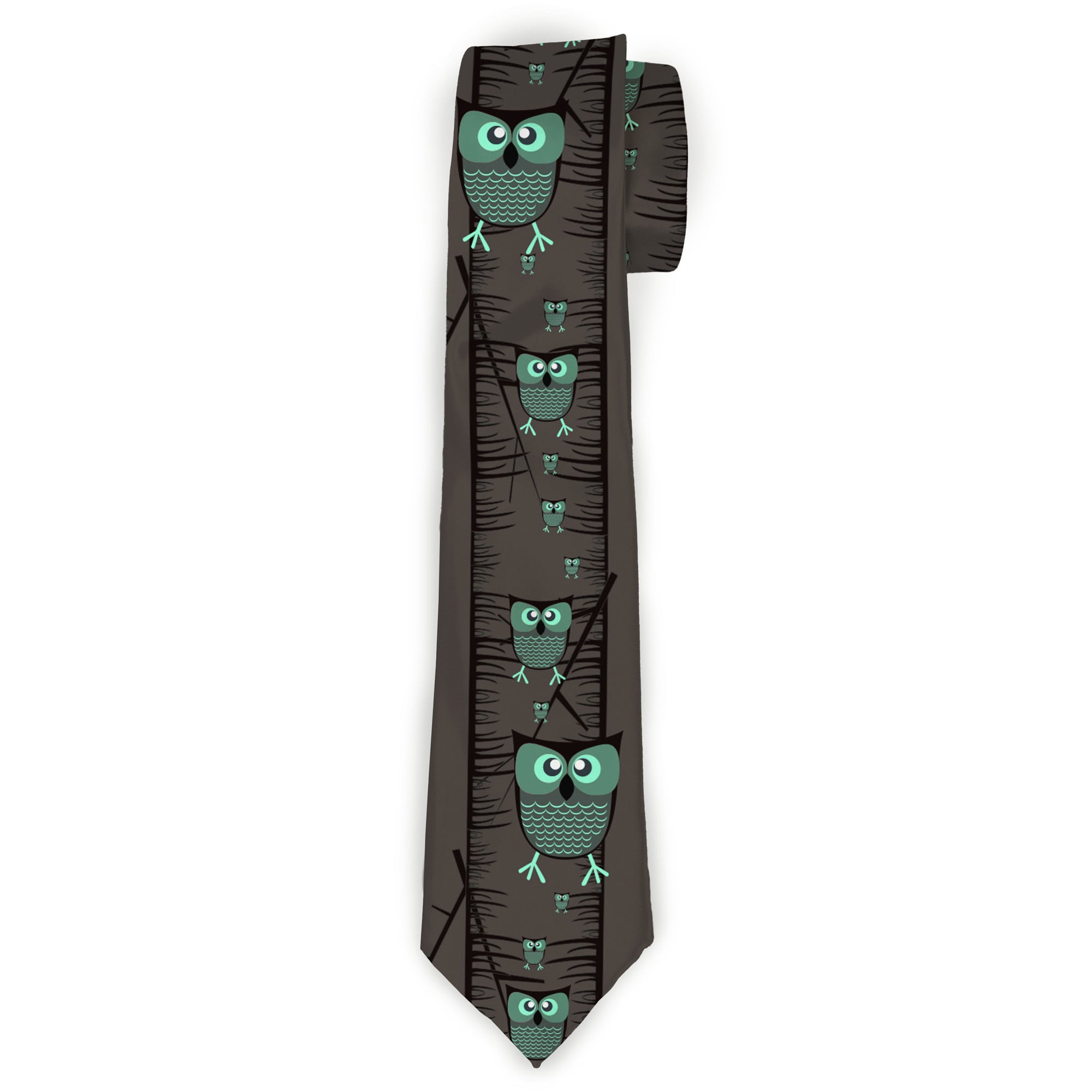 Buckle-Down Necktie - Owls in Trees Turquoise Neckties Buckle-Down