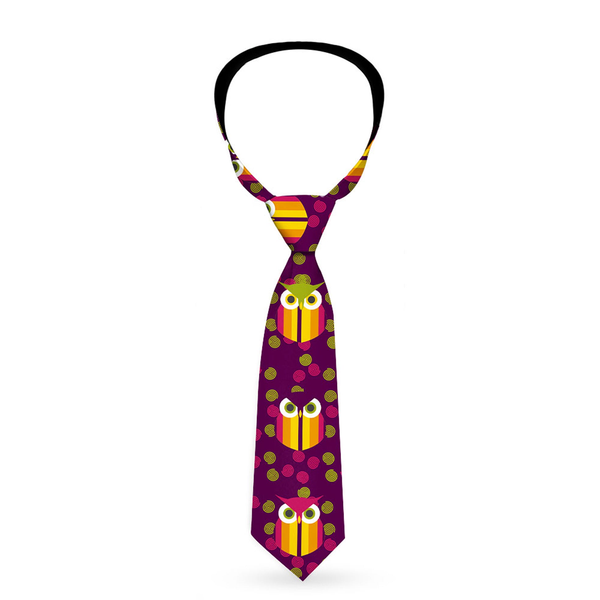 Buckle-Down Necktie - Owls Striped w/Swirls Purple Neckties Buckle-Down