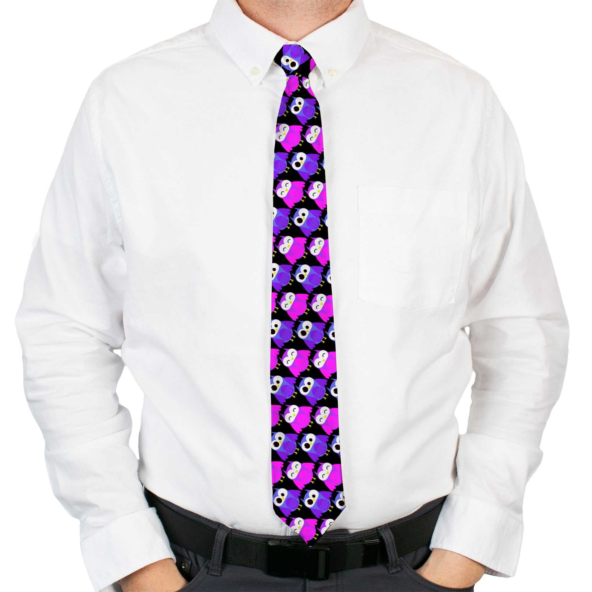 Buckle-Down Necktie - Owl Eyes Black/Purples/Pinks Neckties Buckle-Down