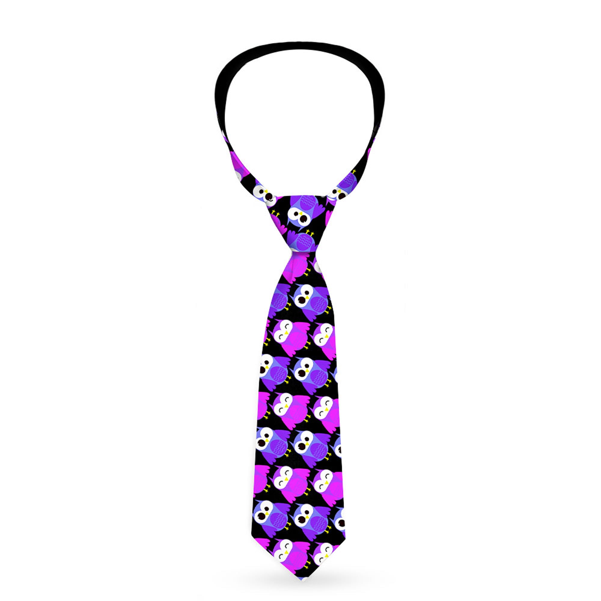 Buckle-Down Necktie - Owl Eyes Black/Purples/Pinks Neckties Buckle-Down