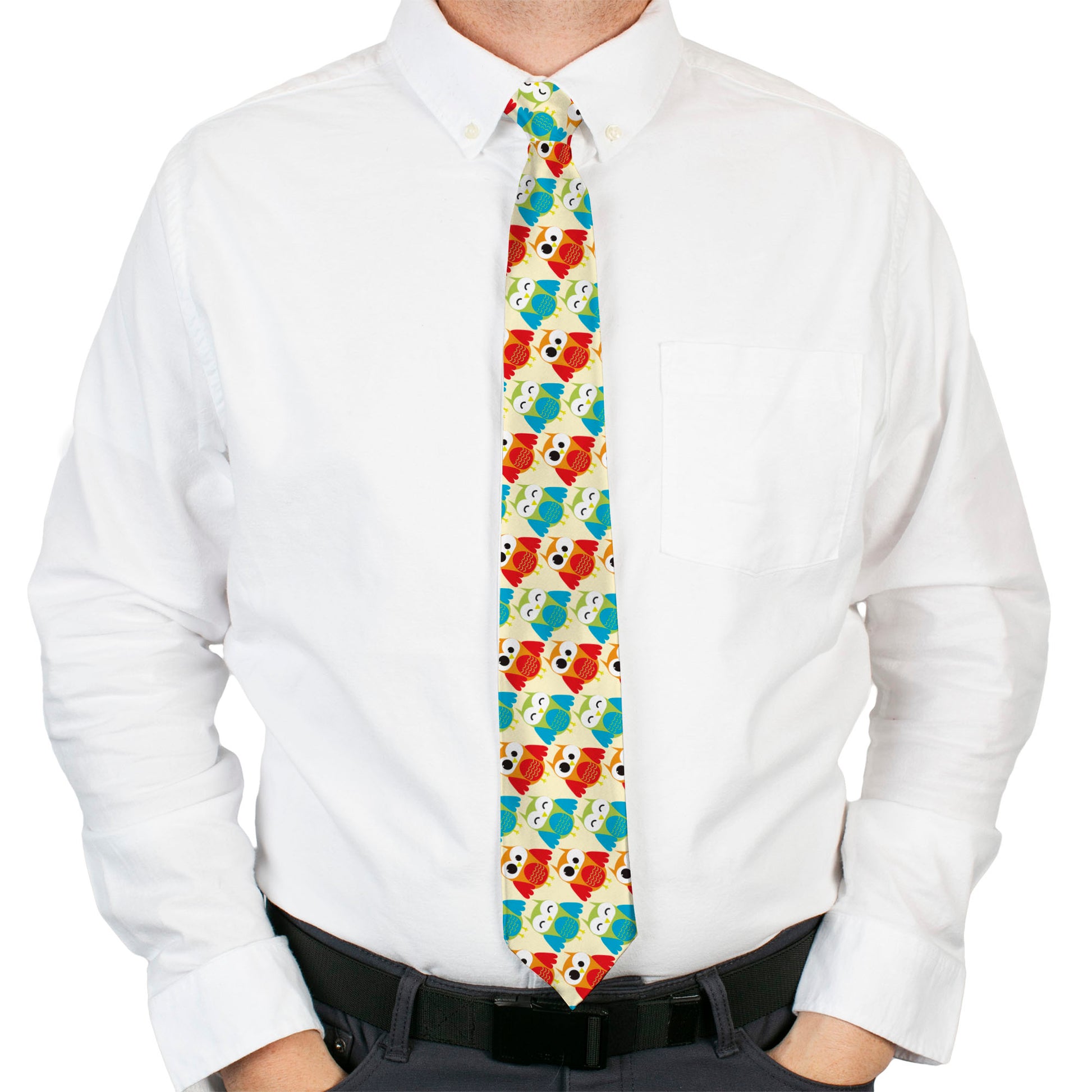Buckle-Down Necktie - Owl Eyes Yellow/Reds/Blues Neckties Buckle-Down