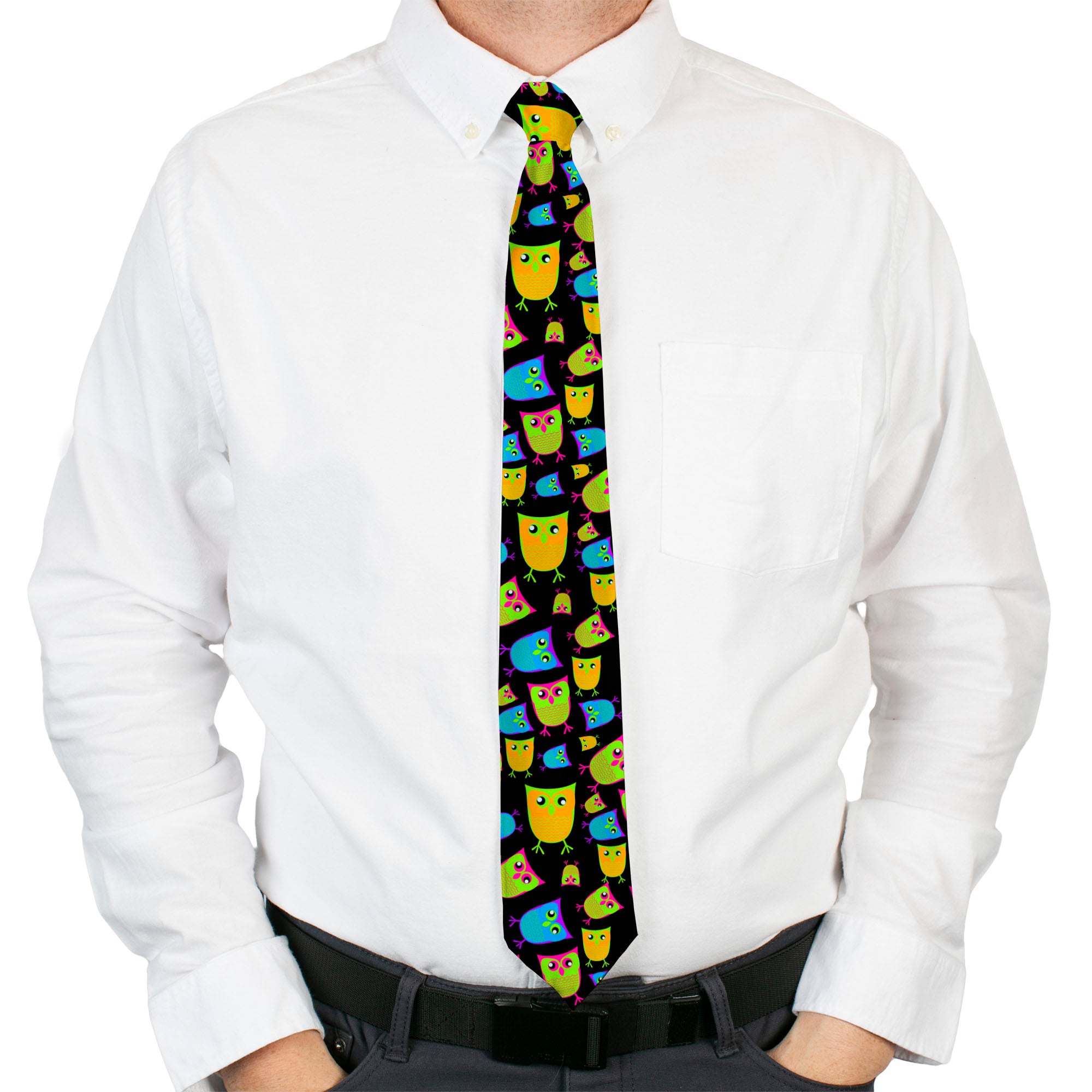 Buckle-Down Necktie - Owls Black/Multi Neon Neckties Buckle-Down