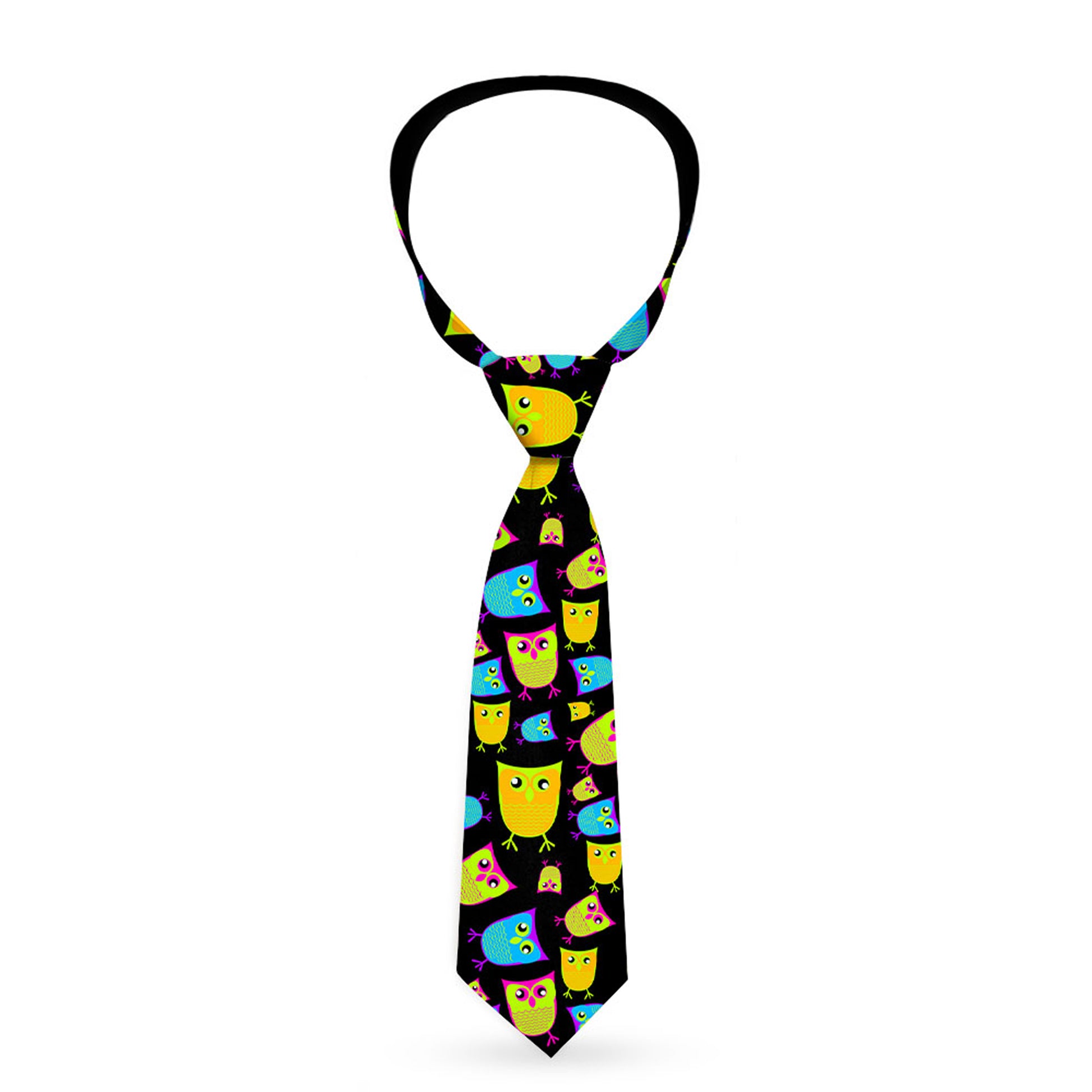 Buckle-Down Necktie - Owls Black/Multi Neon Neckties Buckle-Down