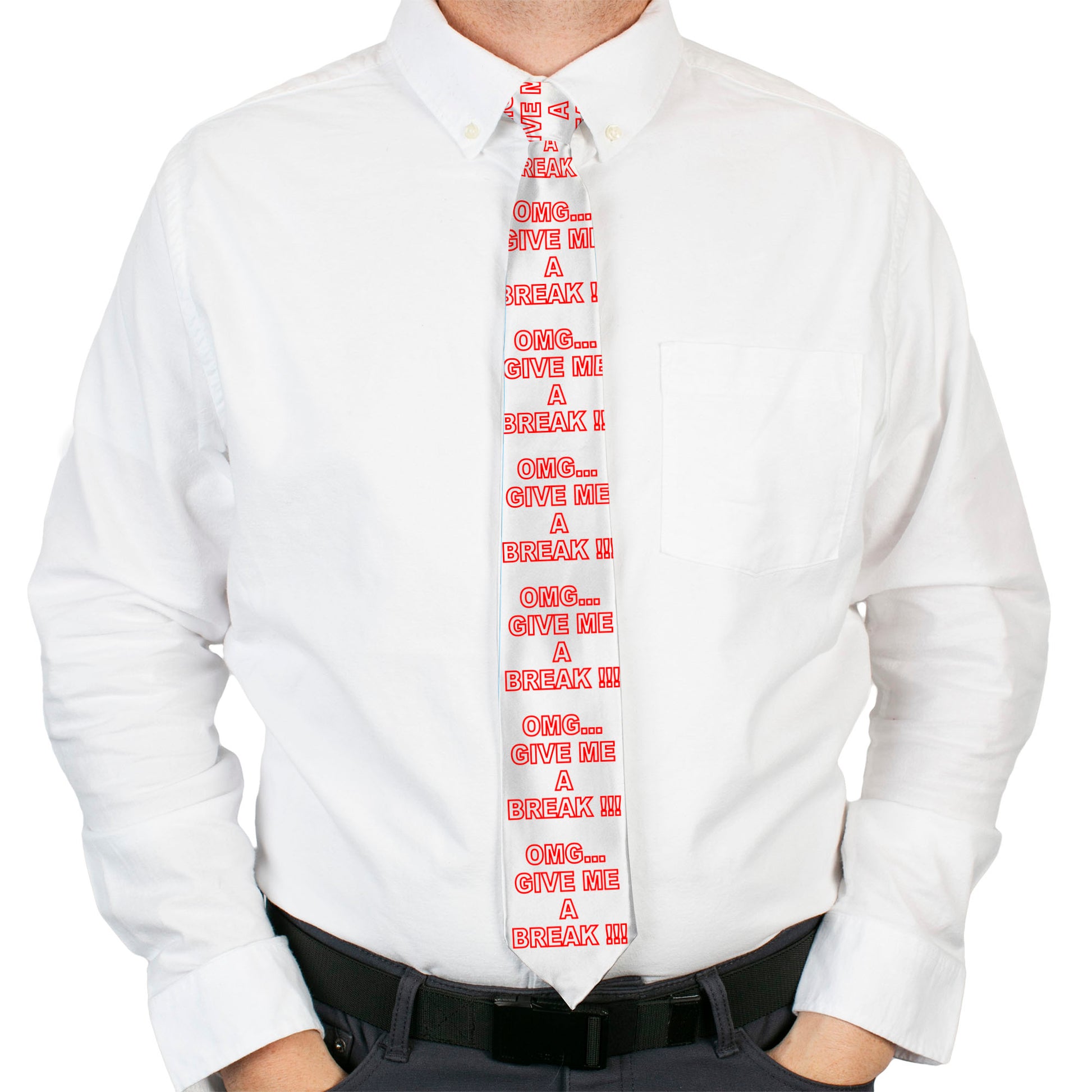 Buckle-Down Necktie - OMG?GIVE ME A BREAK!!! White/Red Neckties Buckle-Down