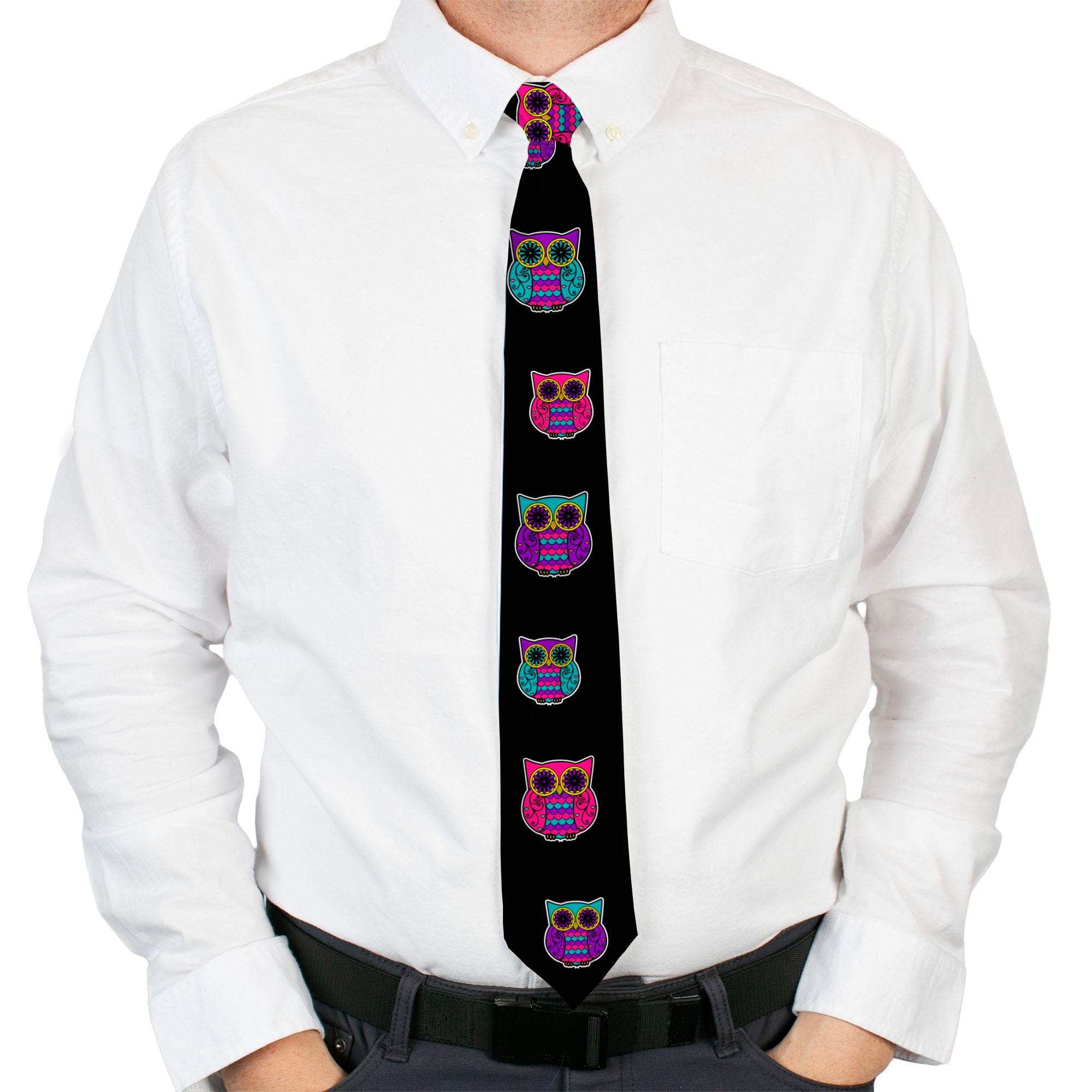 Buckle-Down Necktie - Owls Black/Fuchsia/Purple/Turquoise Neckties Buckle-Down