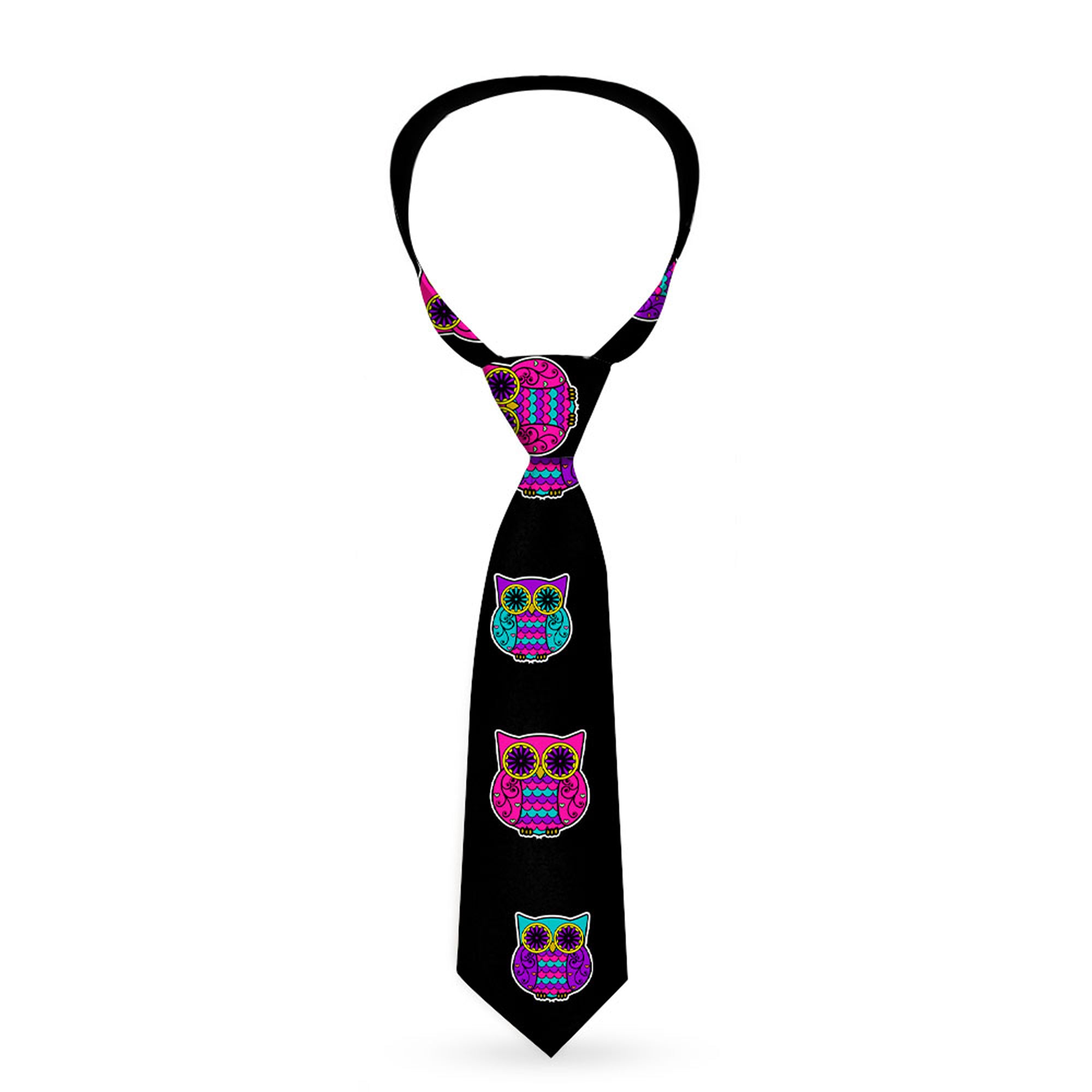 Buckle-Down Necktie - Owls Black/Fuchsia/Purple/Turquoise Neckties Buckle-Down