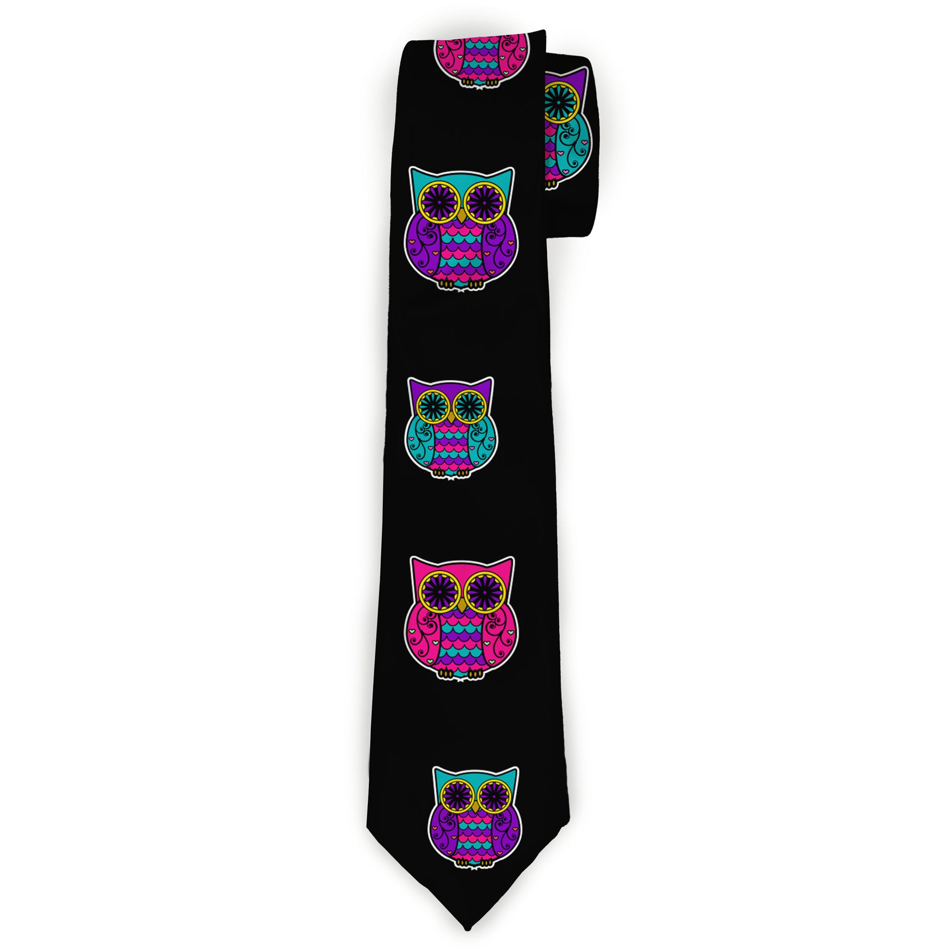 Buckle-Down Necktie - Owls Black/Fuchsia/Purple/Turquoise Neckties Buckle-Down