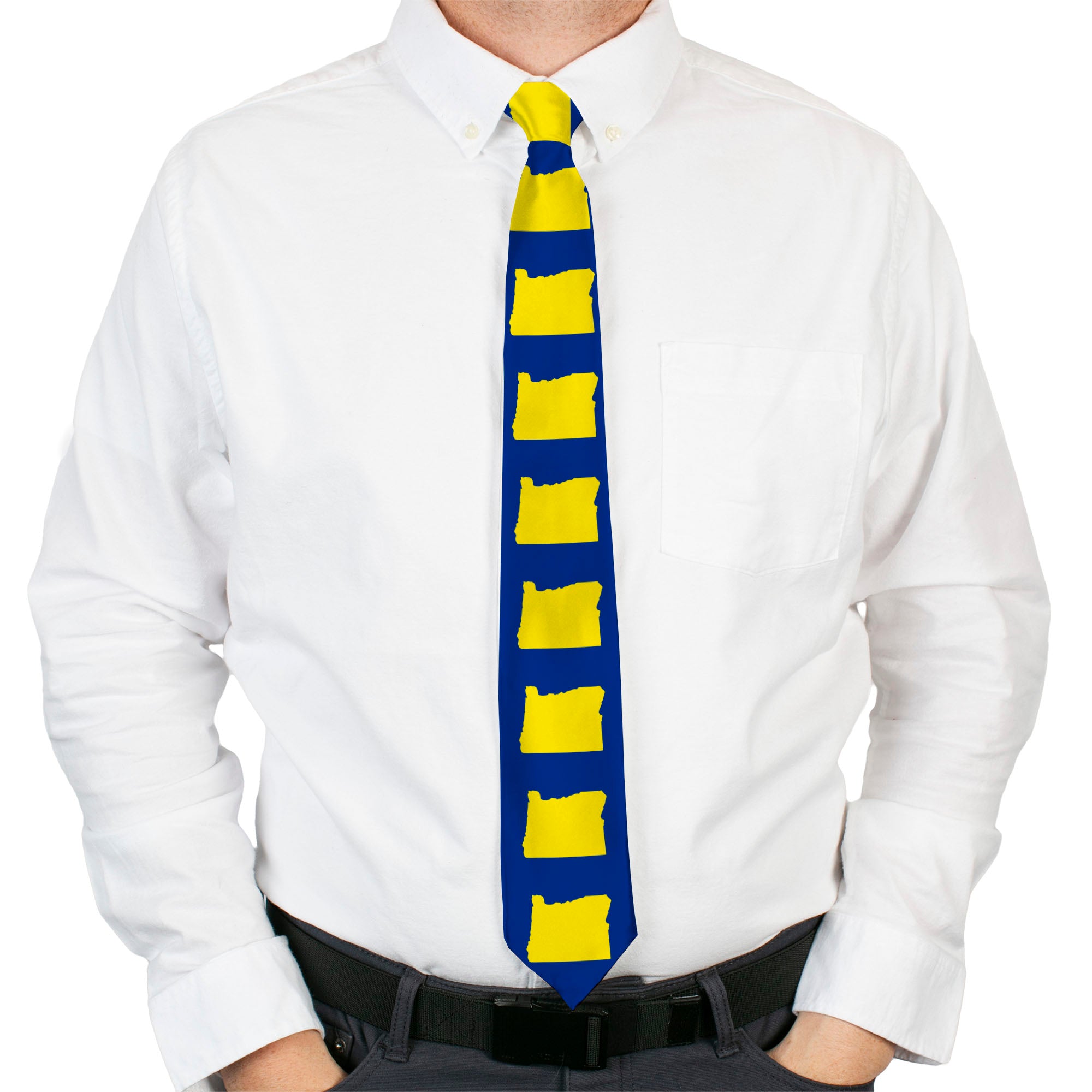 Buckle-Down Necktie - Oregon State Silhouette Blue/Yellow Neckties Buckle-Down