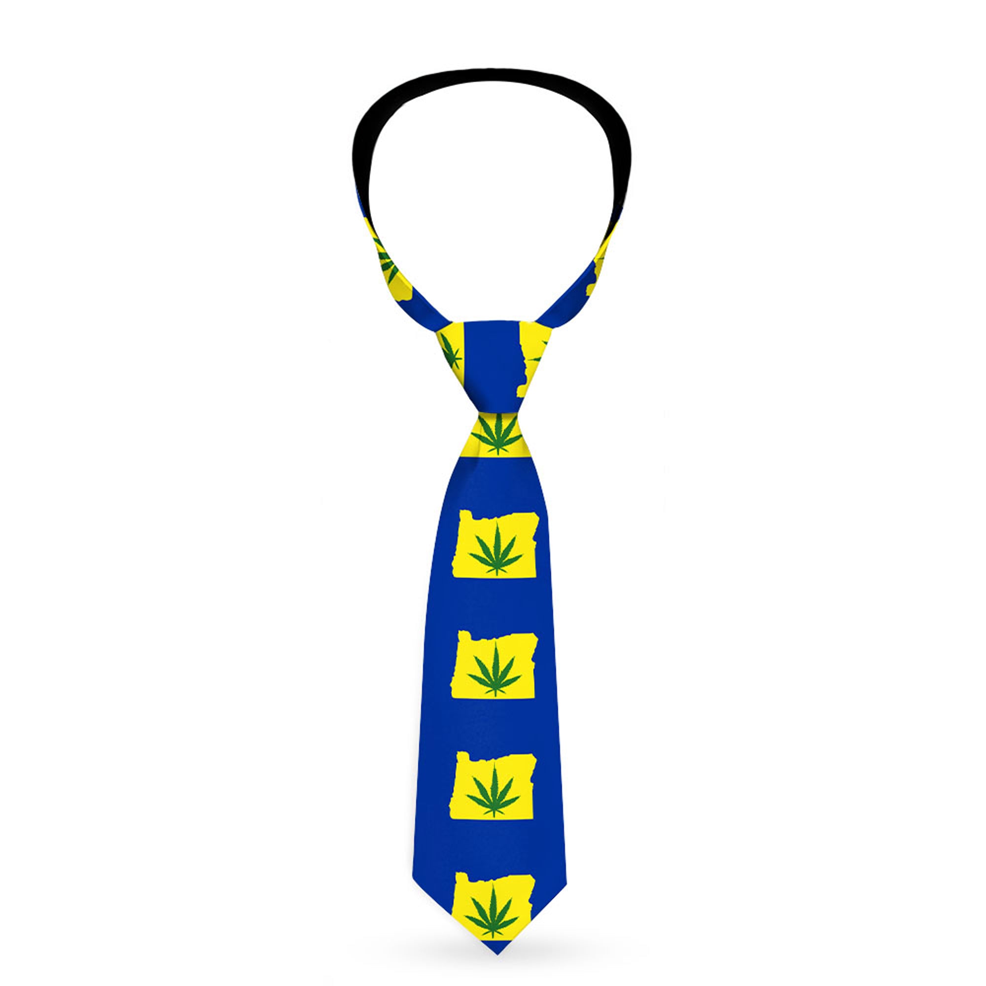 Buckle-Down Necktie - Oregon State Silhouette/Marijuana Leaf Blue/Yellow/Green Neckties Buckle-Down