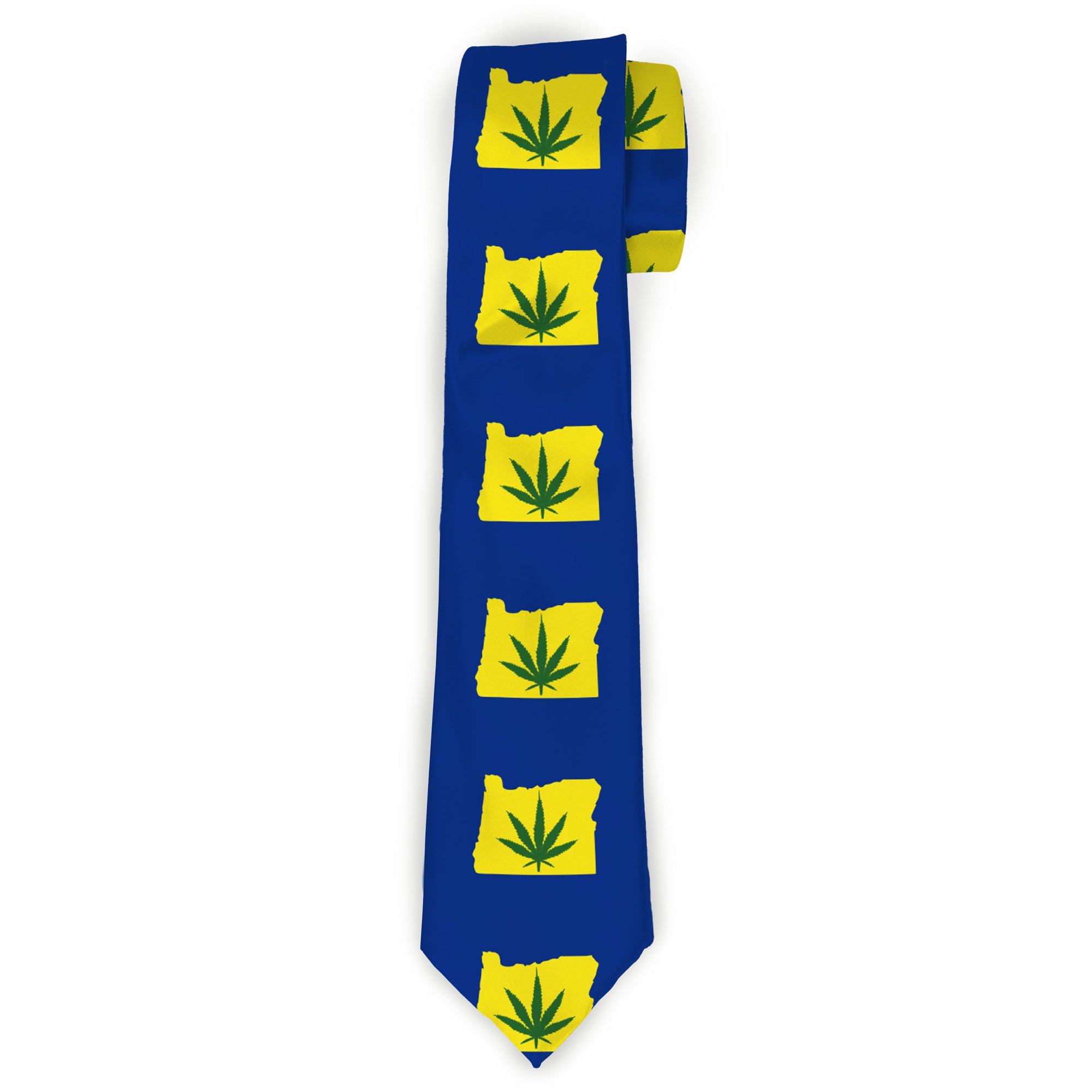 Buckle-Down Necktie - Oregon State Silhouette/Marijuana Leaf Blue/Yellow/Green Neckties Buckle-Down