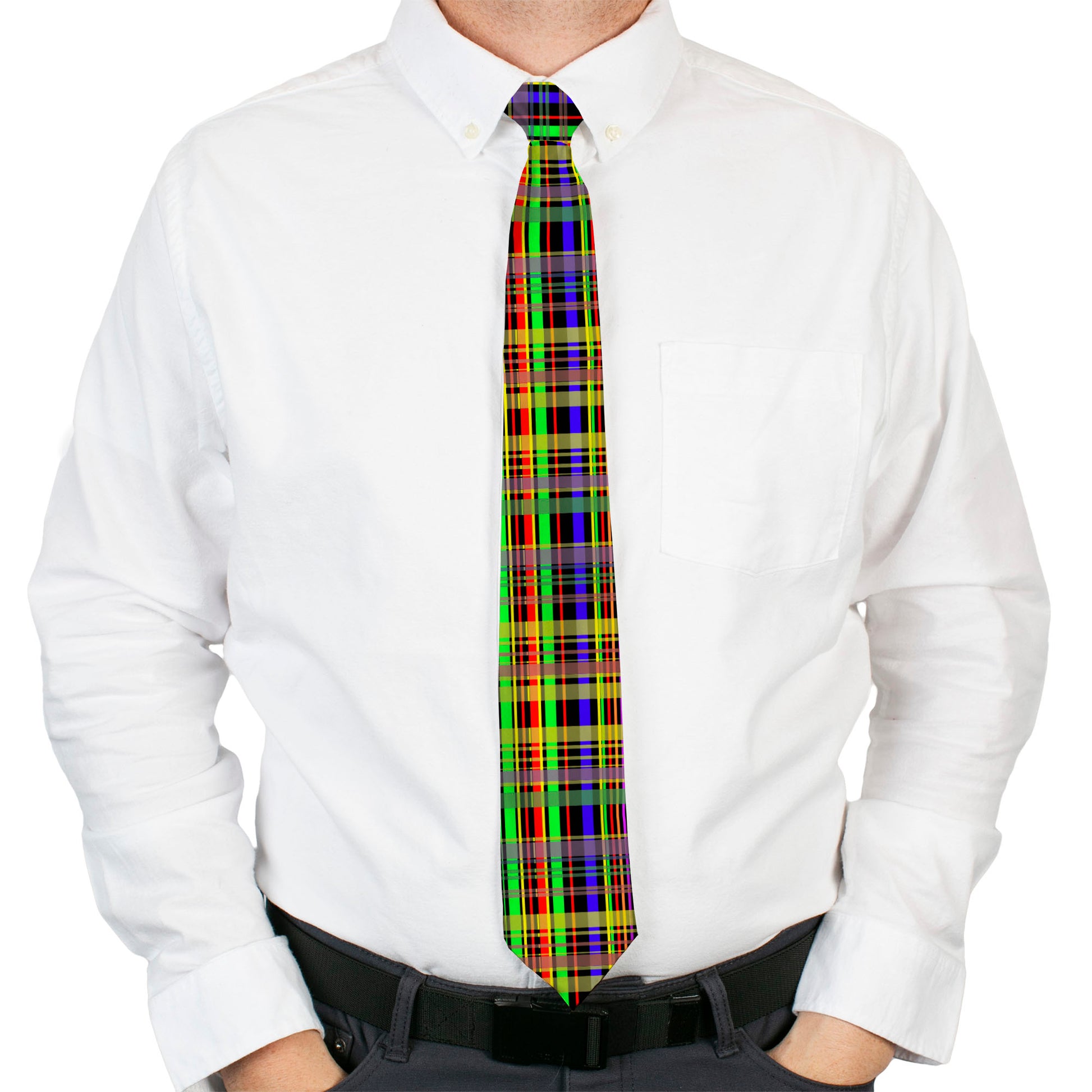 Necktie Standard - Plaid Black/Multi Neon Neckties Buckle-Down