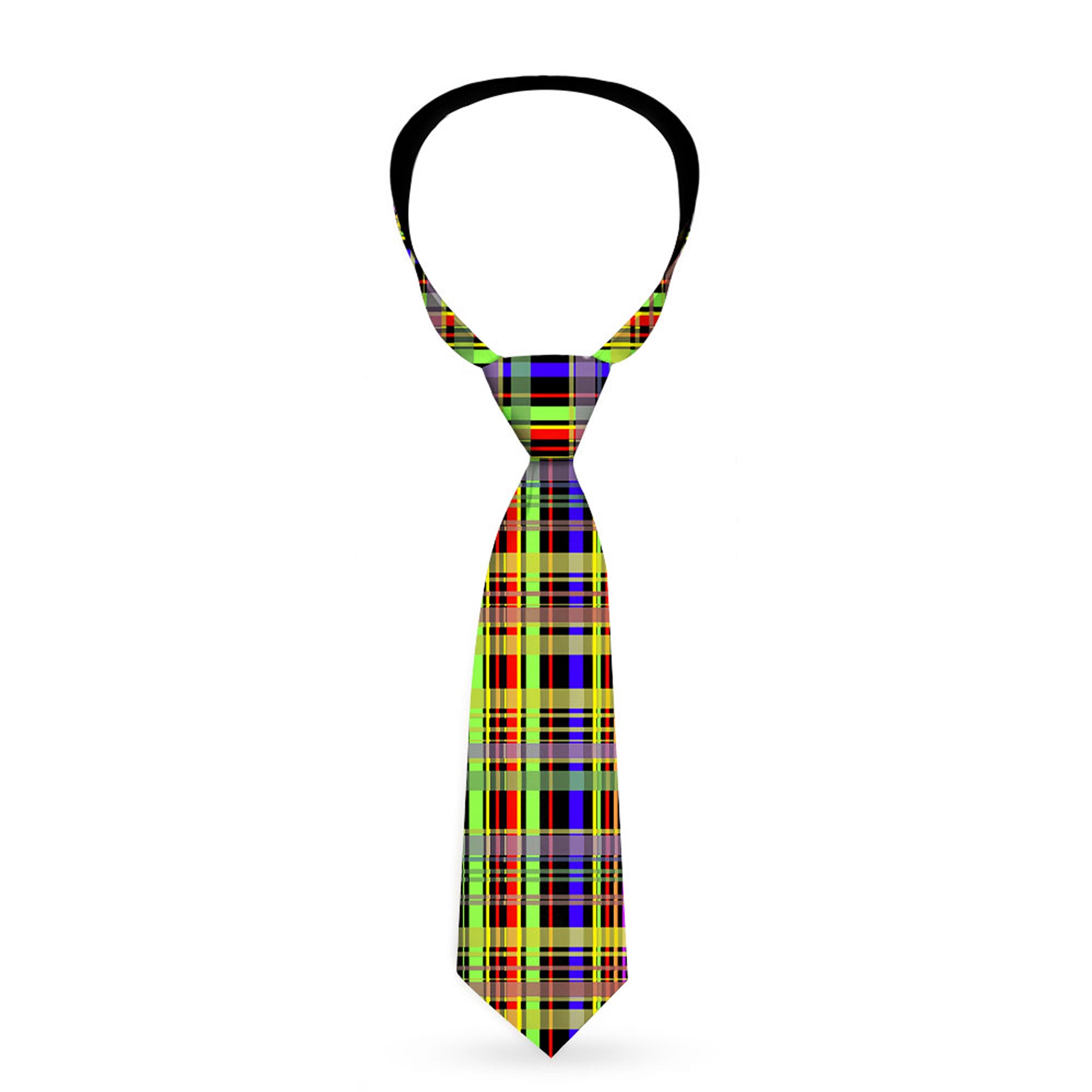 Necktie Standard - Plaid Black/Multi Neon Neckties Buckle-Down