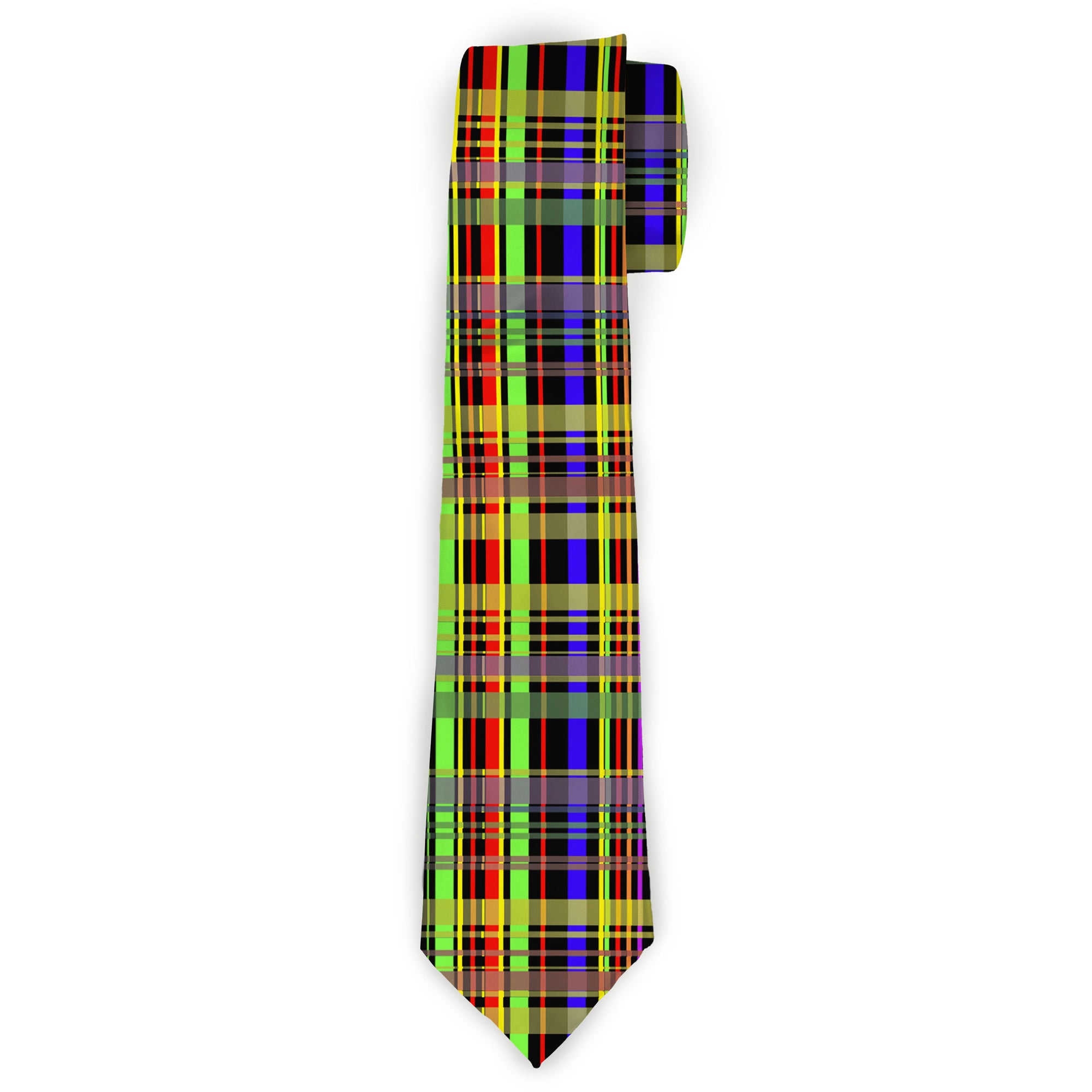 Necktie Standard - Plaid Black/Multi Neon Neckties Buckle-Down