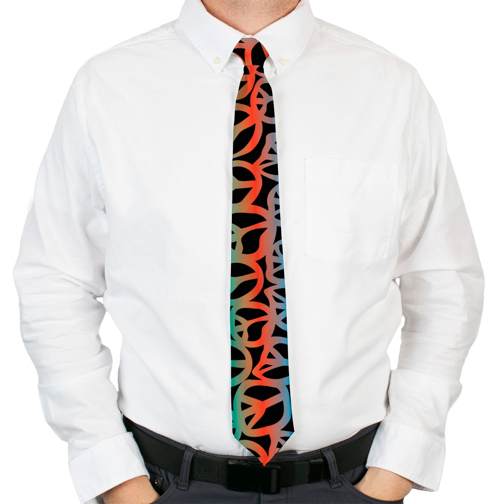 Buckle-Down Necktie - Peace Black/Multi Color Neckties Buckle-Down