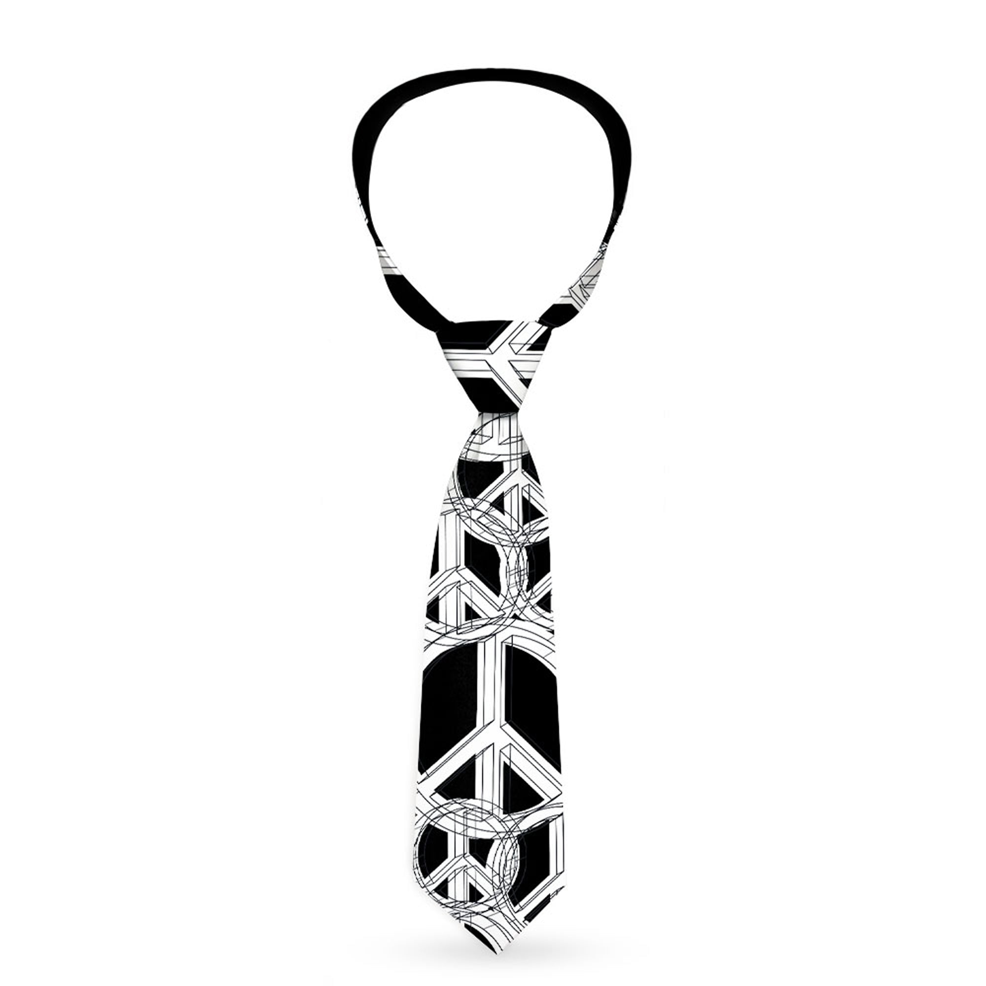 Buckle-Down Necktie - Peace Sketch Black/White Neckties Buckle-Down
