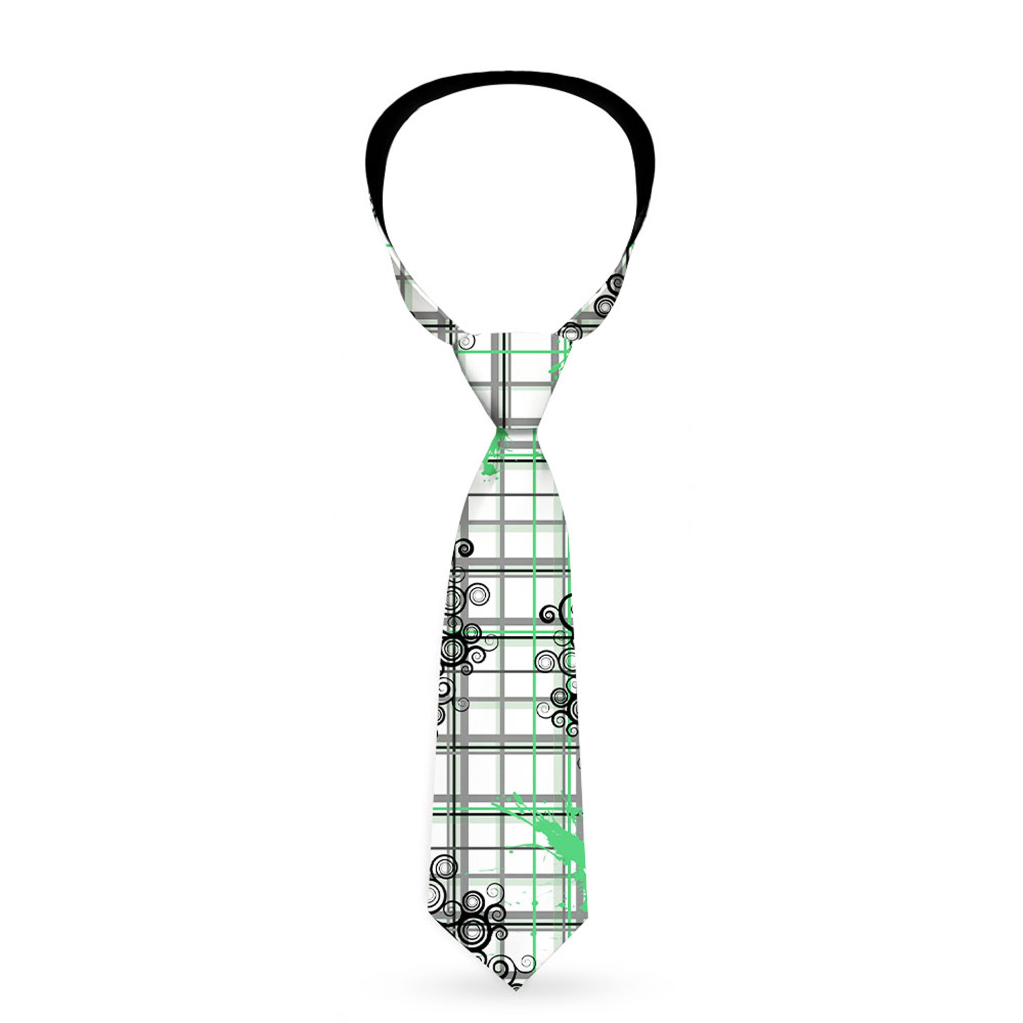 Buckle-Down Necktie - Plaid Curls White/Black/Gray/Green Neckties Buckle-Down