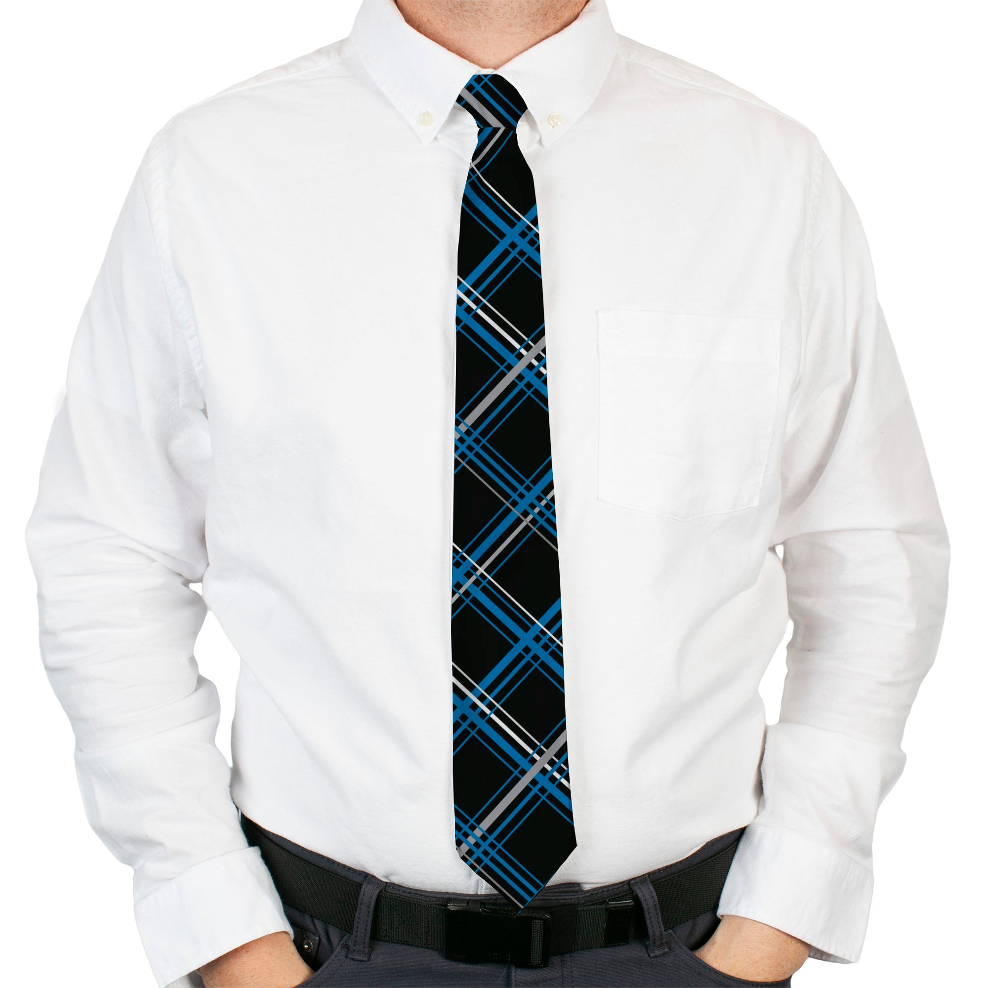 Necktie Standard - Plaid Black/Turquoise/Gray Neckties Buckle-Down