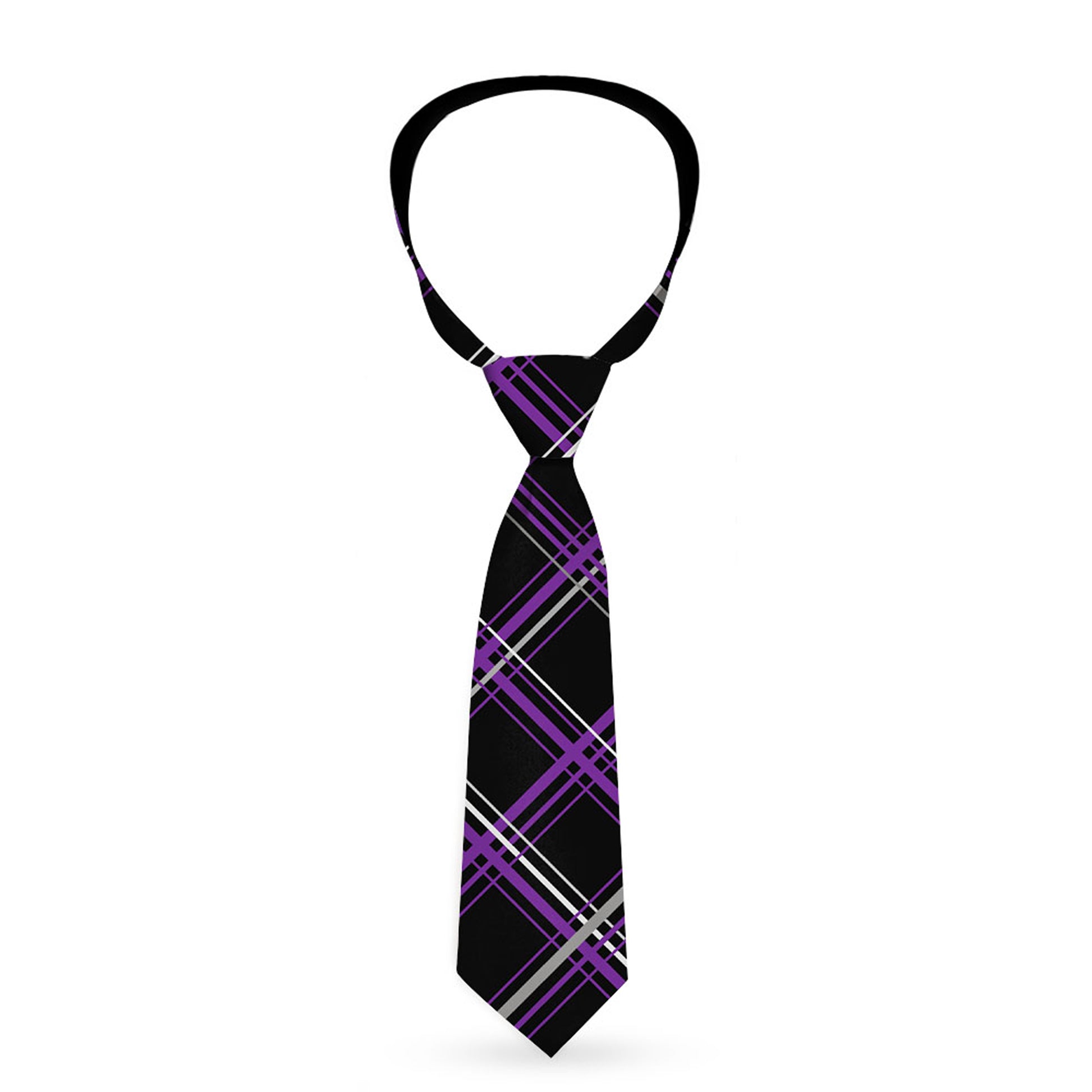Buckle-Down Necktie - Plaid Black/Purple/Gray Neckties Buckle-Down