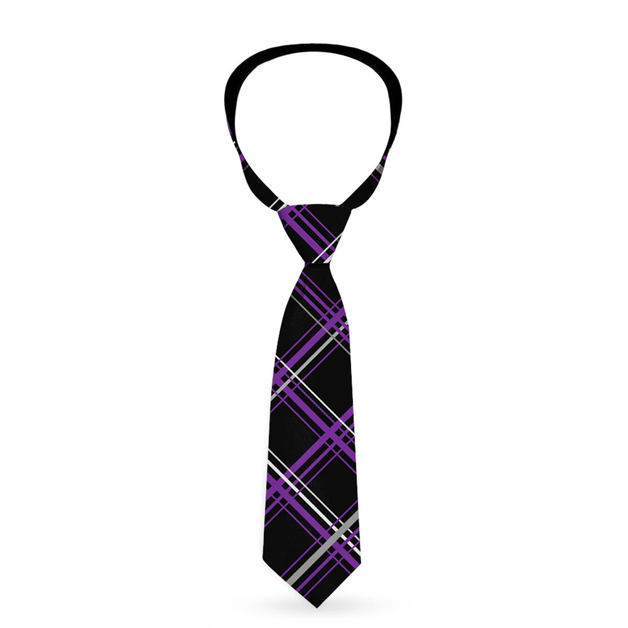Buckle-Down Necktie - Plaid Black/Purple/Gray Neckties Buckle-Down