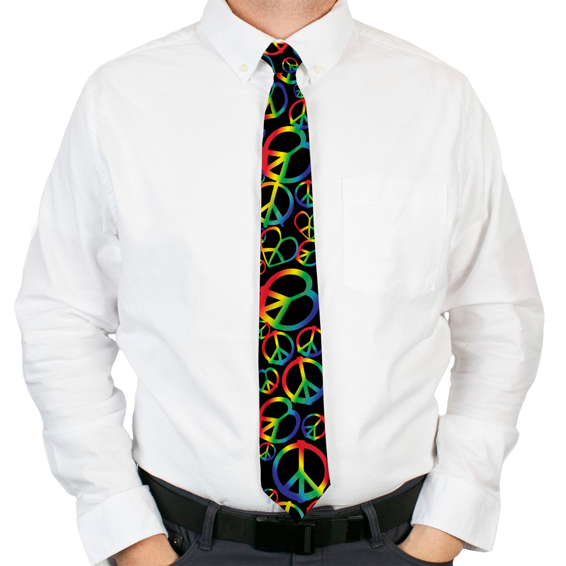 Buckle-Down Necktie - Peace Heart Black/Rainbow Ombre Neckties Buckle-Down