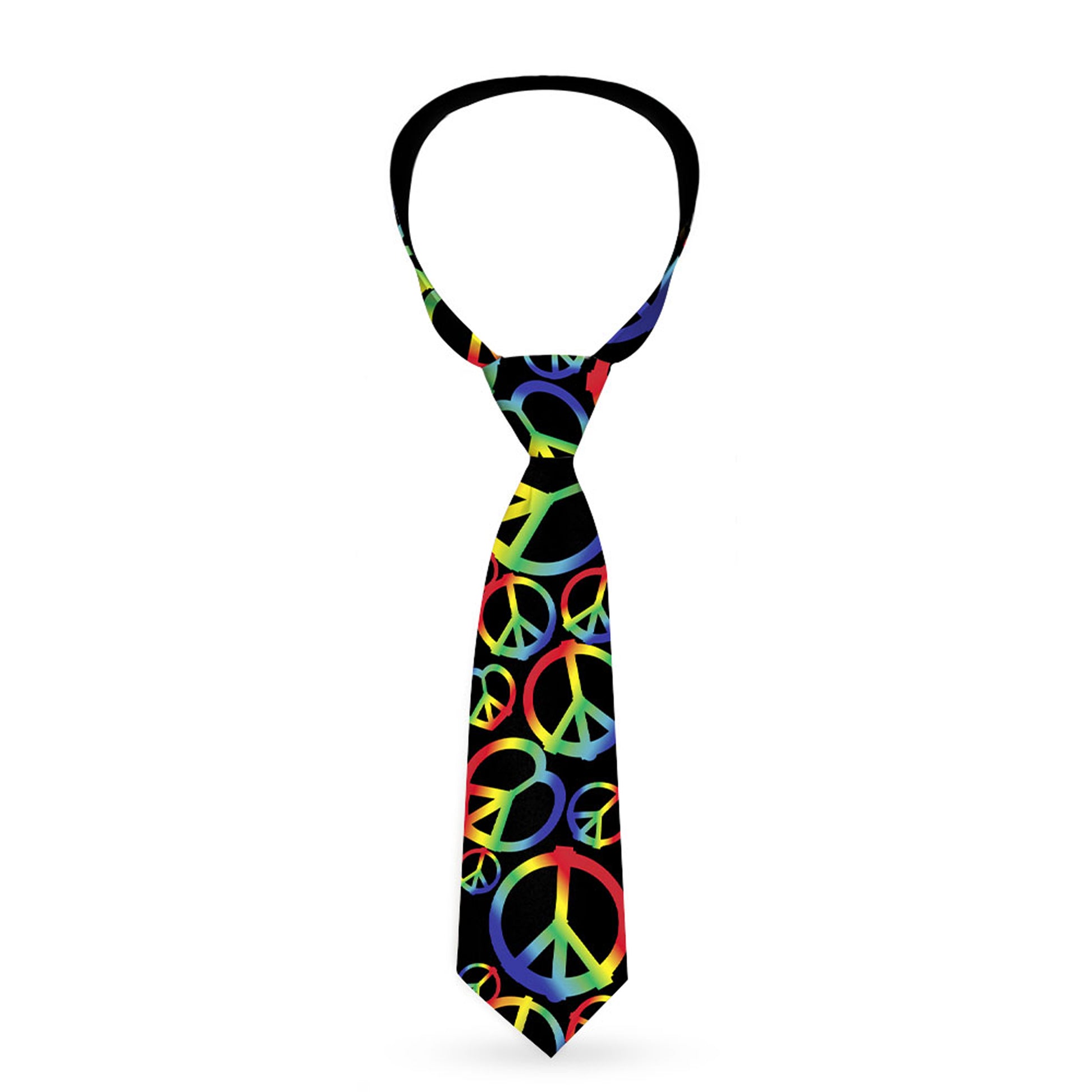Buckle-Down Necktie - Peace Heart Black/Rainbow Ombre Neckties Buckle-Down