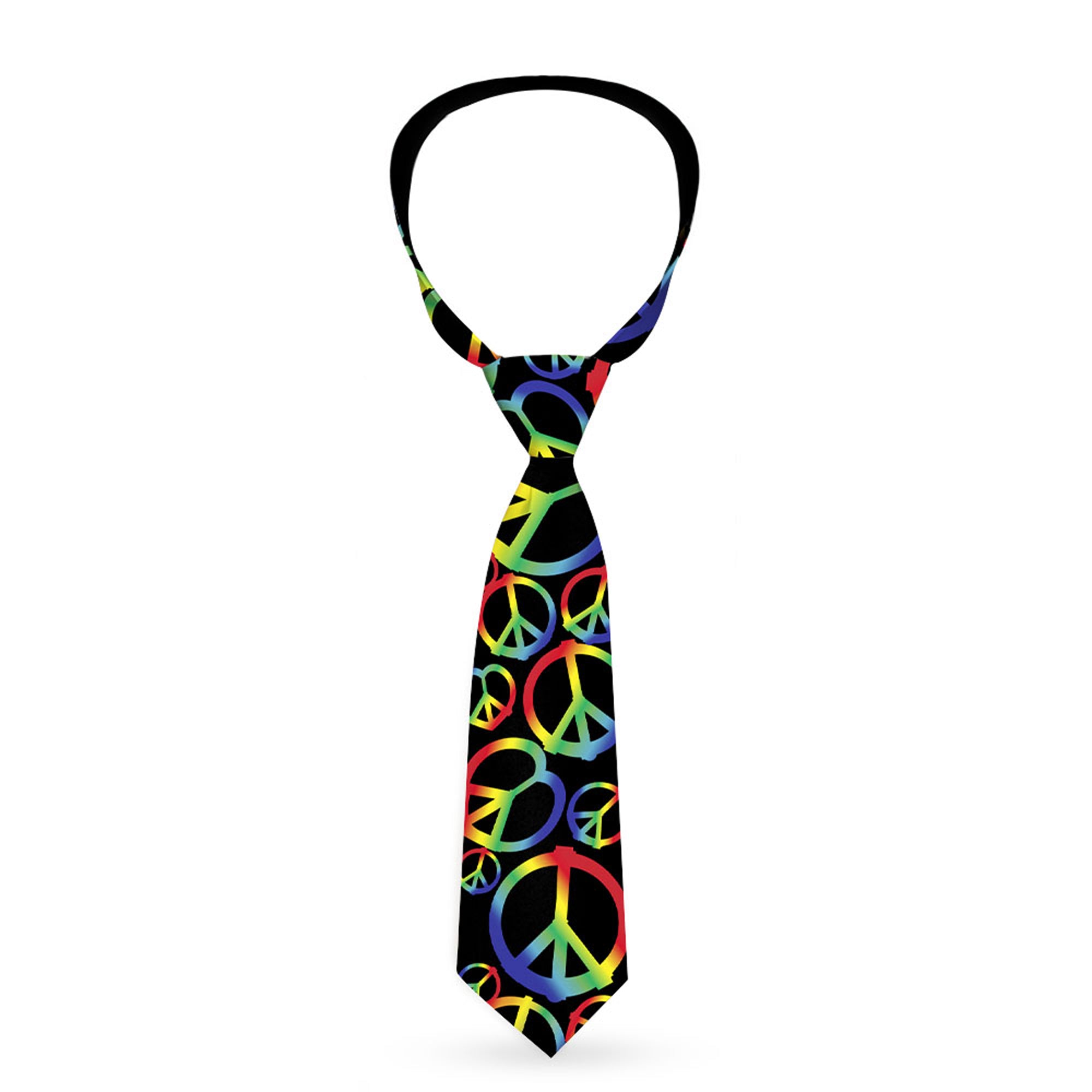 Buckle-Down Necktie - Peace Heart Black/Rainbow Ombre Neckties Buckle-Down