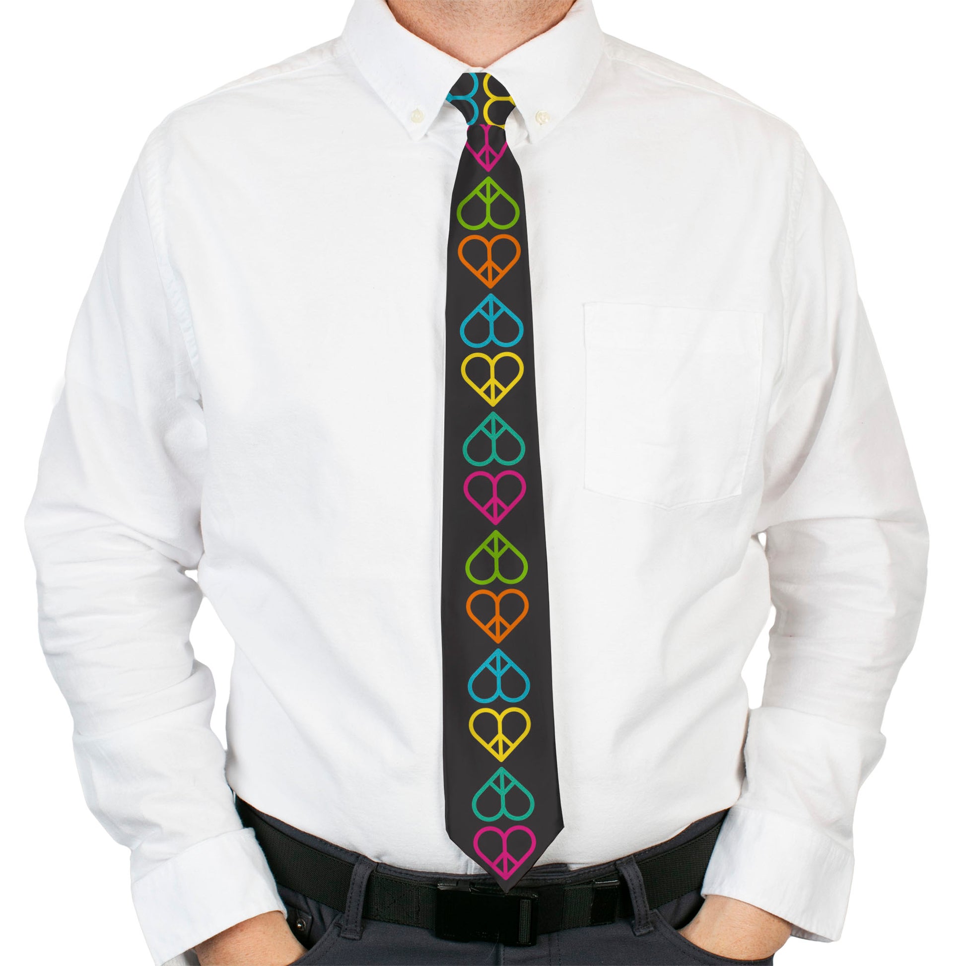 Buckle-Down Necktie - Peace Hearts Repeat Black/Neon Neckties Buckle-Down