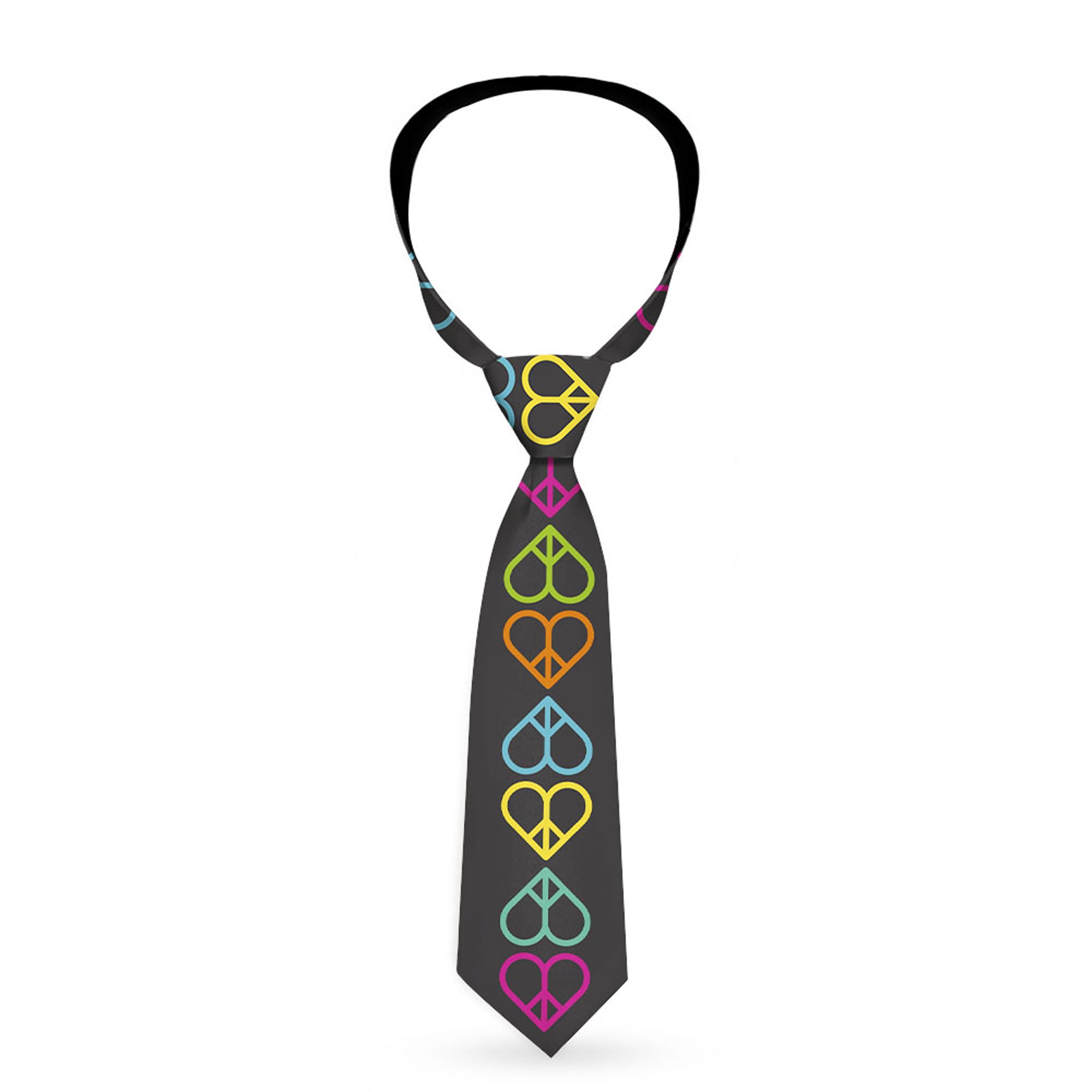 Buckle-Down Necktie - Peace Hearts Repeat Black/Neon Neckties Buckle-Down