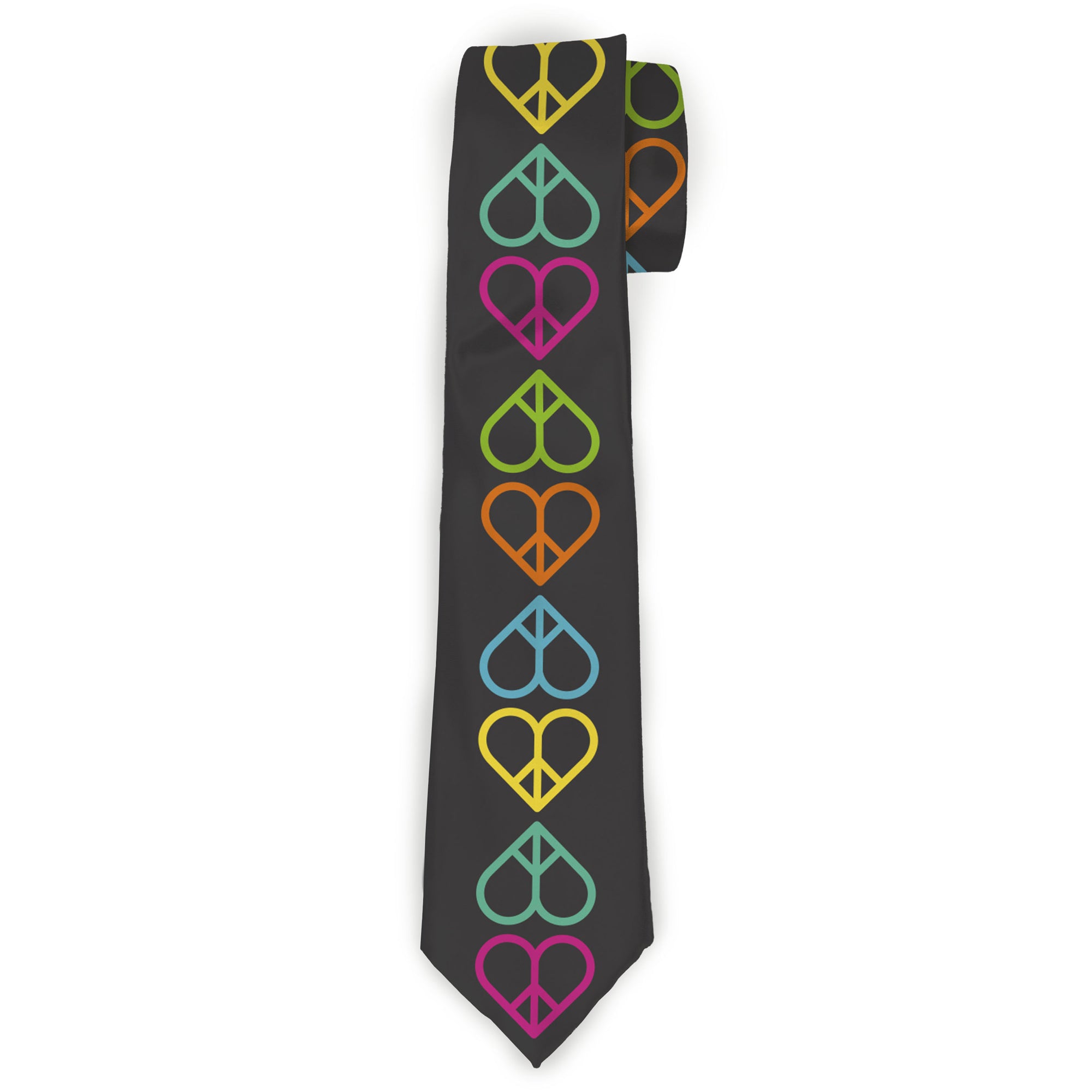 Buckle-Down Necktie - Peace Hearts Repeat Black/Neon Neckties Buckle-Down