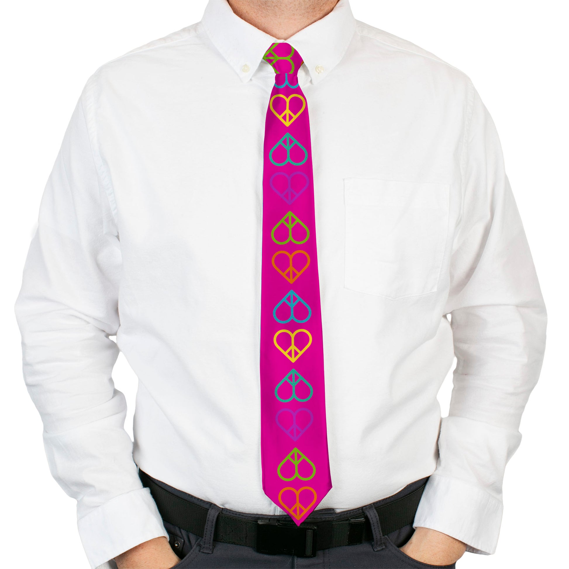 Buckle-Down Necktie - Peace Hearts Repeat Fuchsia/Neon Neckties Buckle-Down