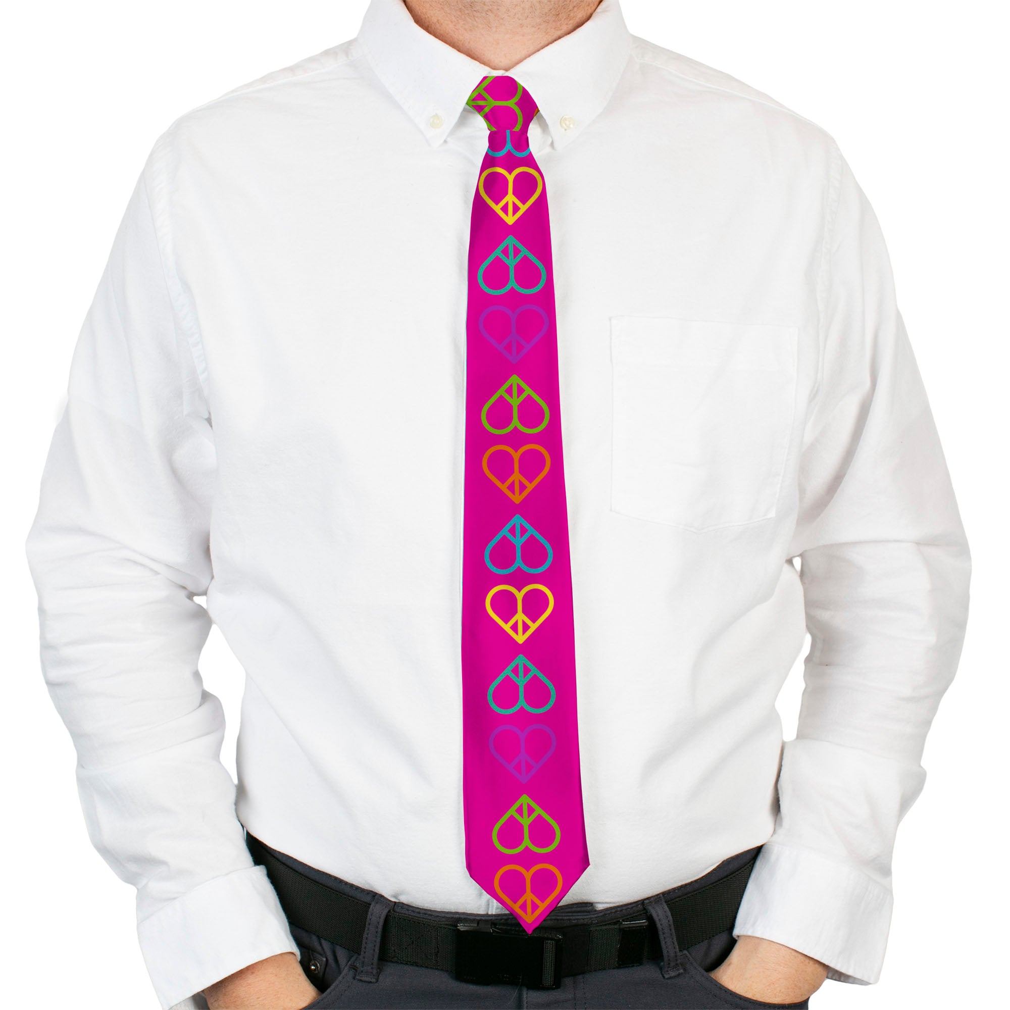 Buckle-Down Necktie - Peace Hearts Repeat Fuchsia/Neon Neckties Buckle-Down