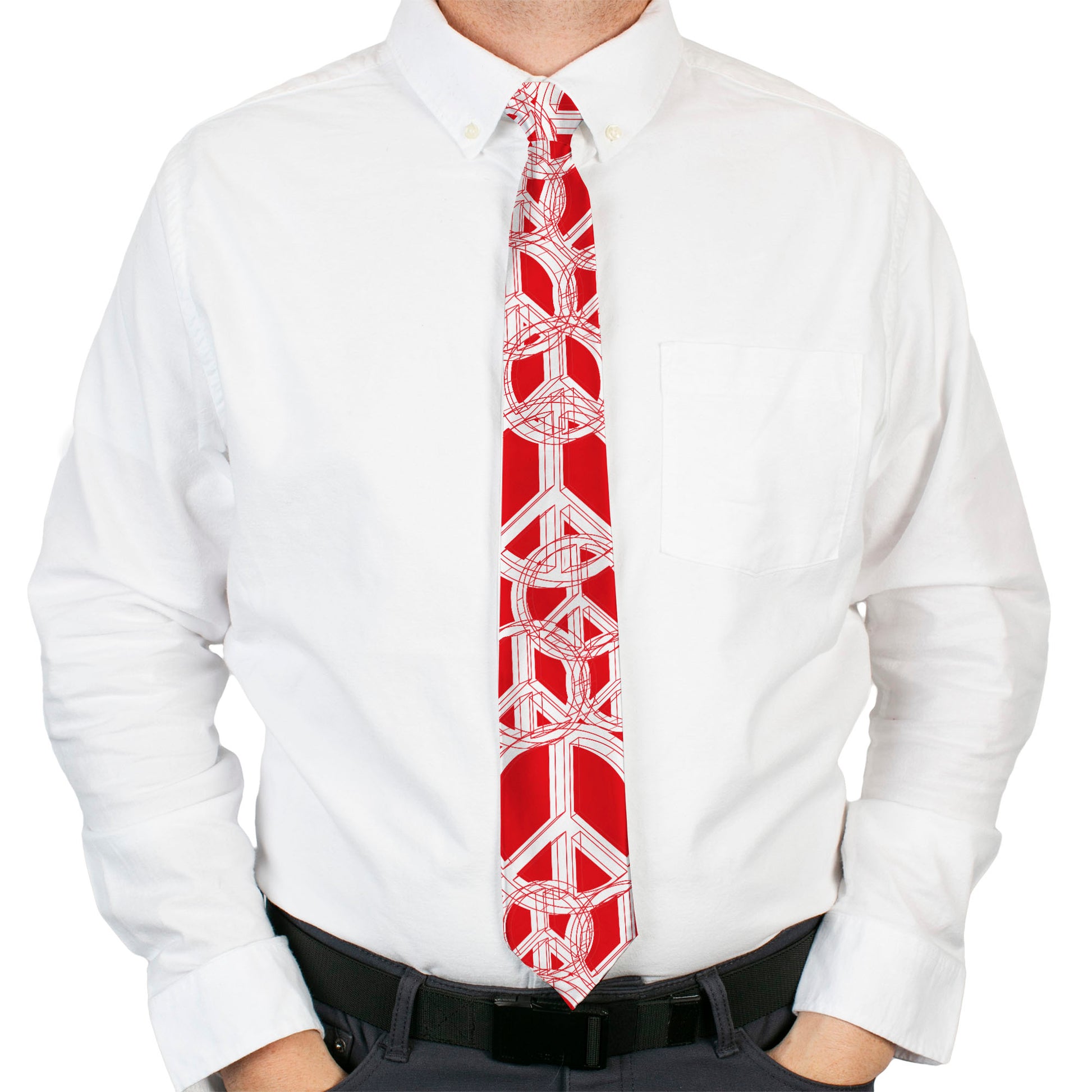 Buckle-Down Necktie - Peace Sketch Red/White Neckties Buckle-Down