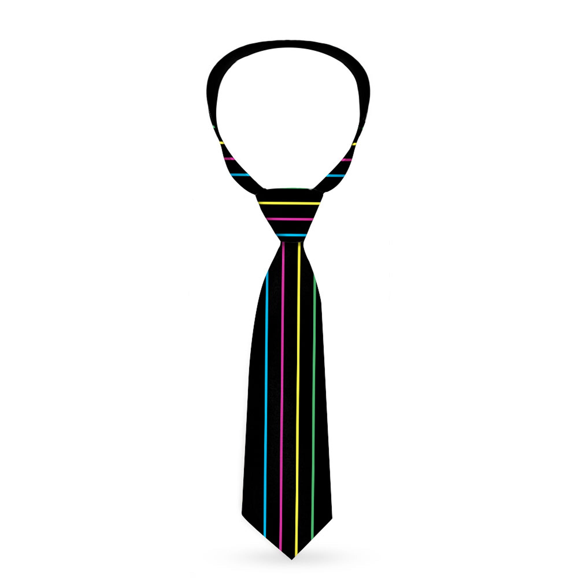 Buckle-Down Necktie - Pinstripes Black/Multi Color Neckties Buckle-Down