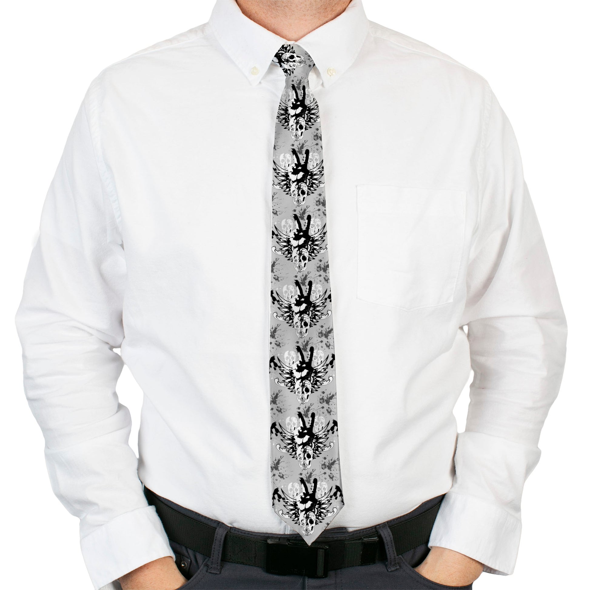 Buckle-Down Necktie - Peace w/Wings Gray Neckties Buckle-Down