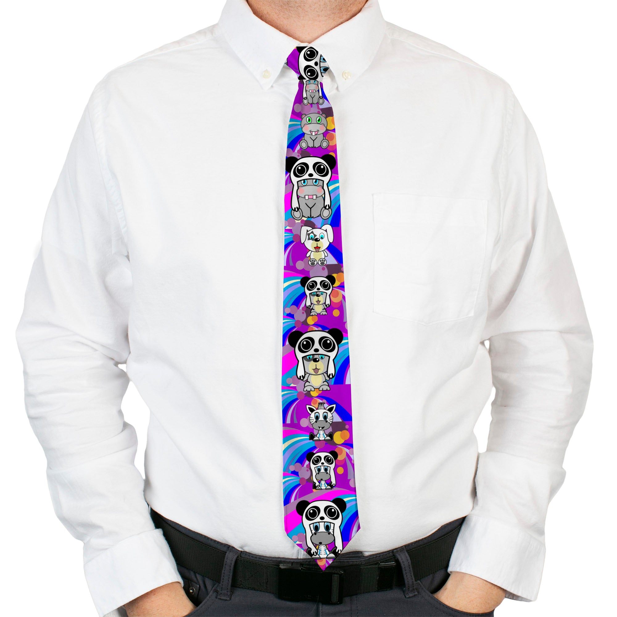Buckle-Down Necktie - Panda Hat Animals w/Bright Color Burst Neckties Buckle-Down
