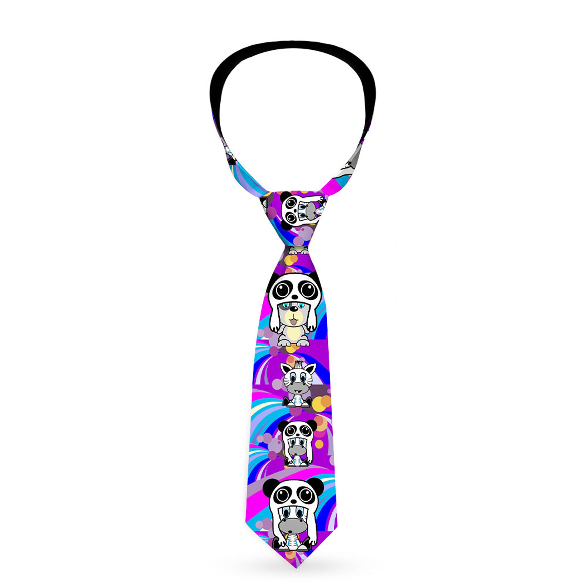 Buckle-Down Necktie - Panda Hat Animals w/Bright Color Burst Neckties Buckle-Down