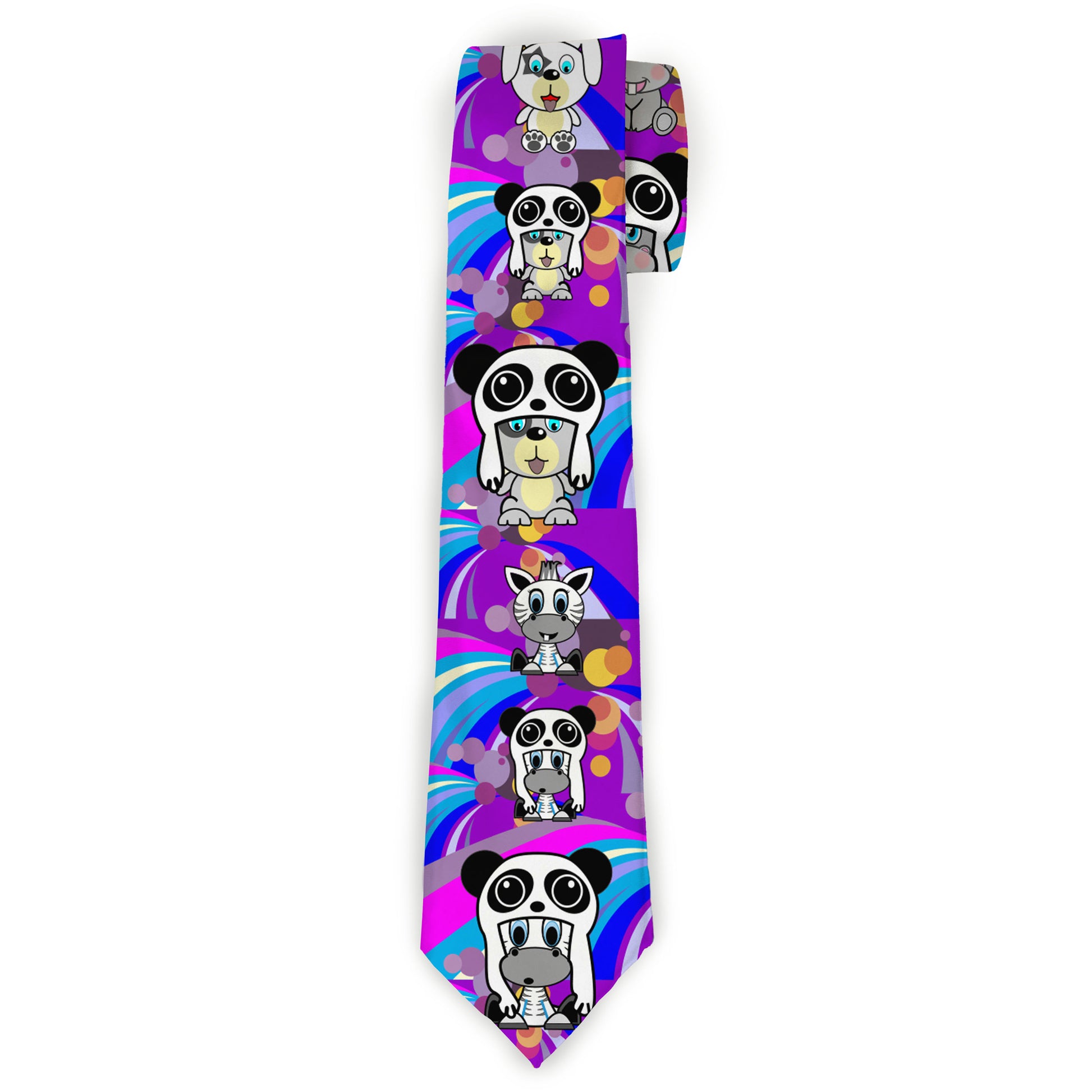 Buckle-Down Necktie - Panda Hat Animals w/Bright Color Burst Neckties Buckle-Down