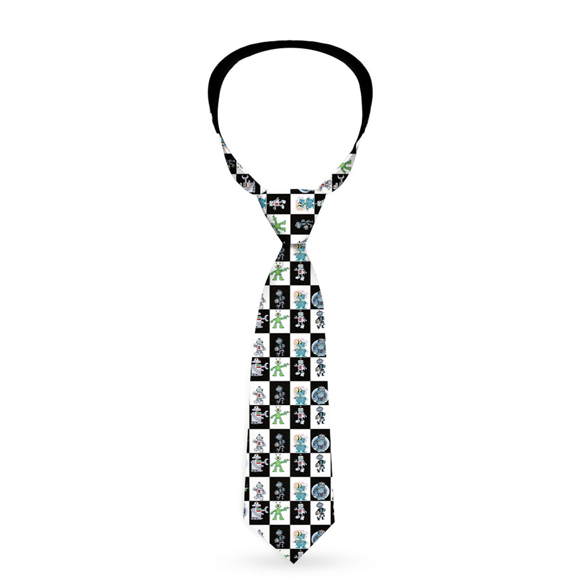 Buckle-Down Necktie - Robot Checkers Black/White Neckties Buckle-Down