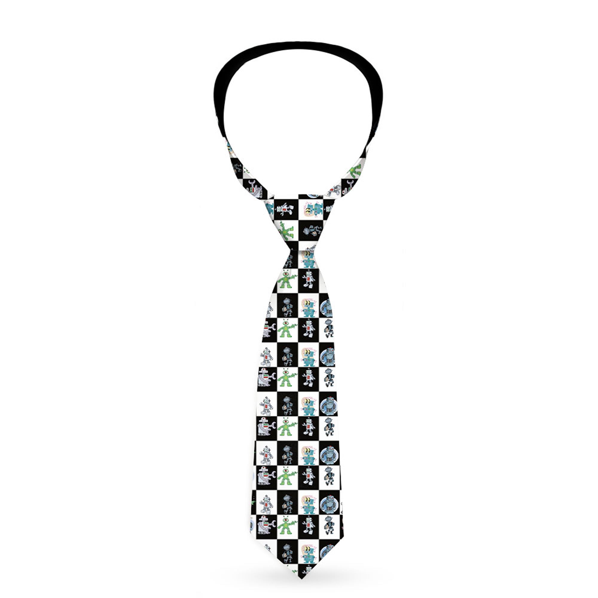 Buckle-Down Necktie - Robot Checkers Black/White Neckties Buckle-Down