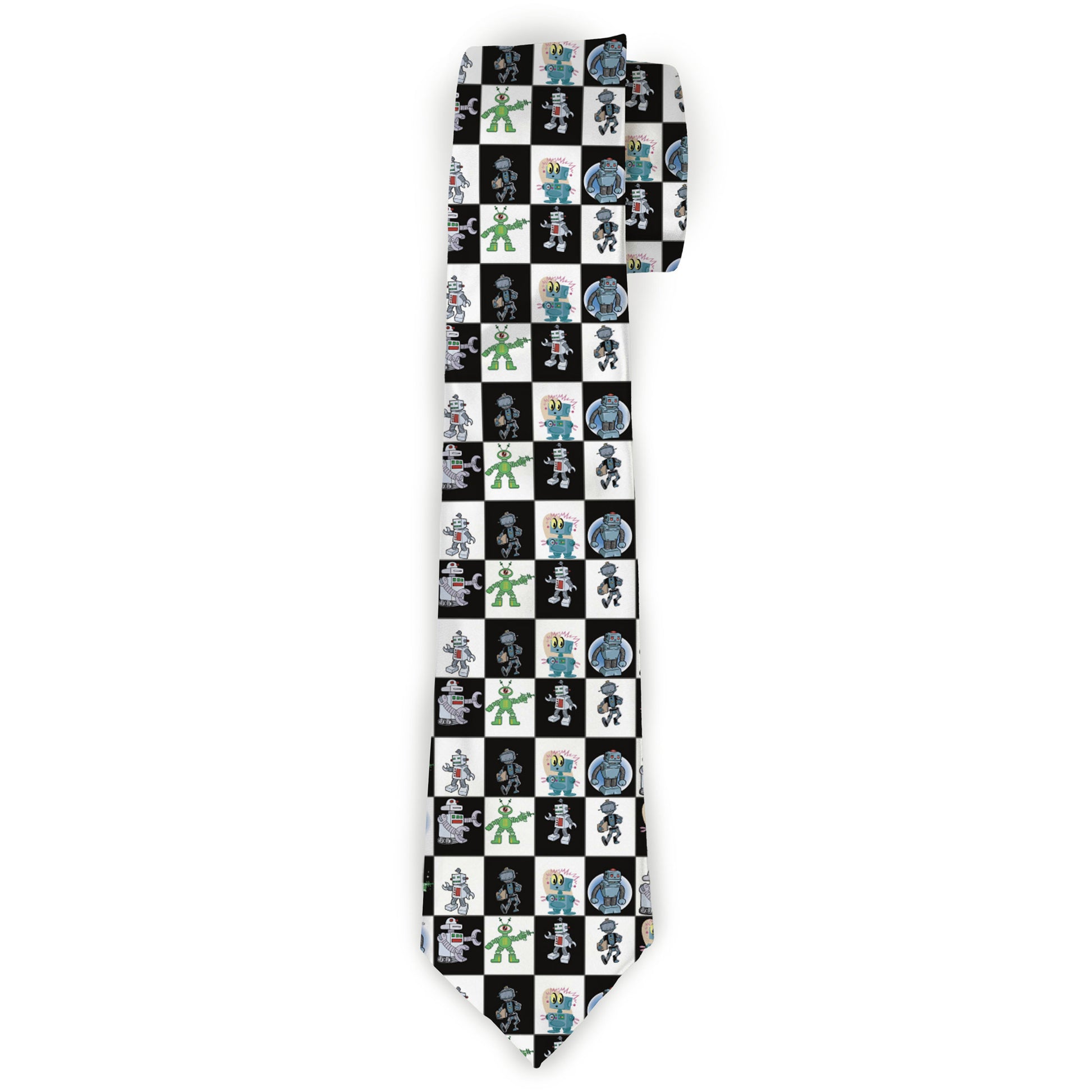 Buckle-Down Necktie - Robot Checkers Black/White Neckties Buckle-Down