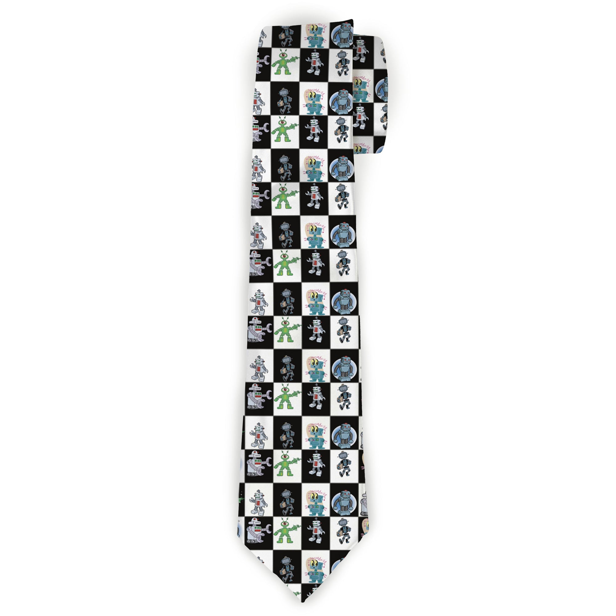 Buckle-Down Necktie - Robot Checkers Black/White Neckties Buckle-Down