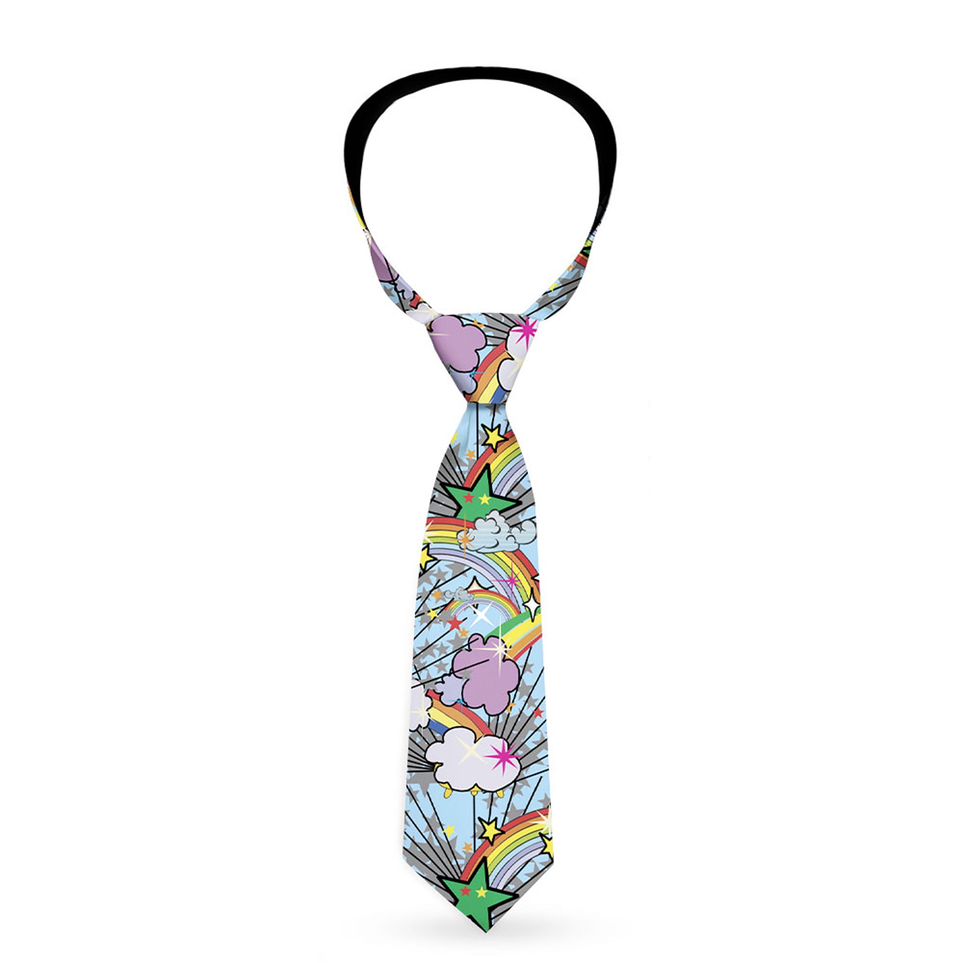 Buckle-Down Necktie - Rainbow Cloud Stars Baby Blue Neckties Buckle-Down
