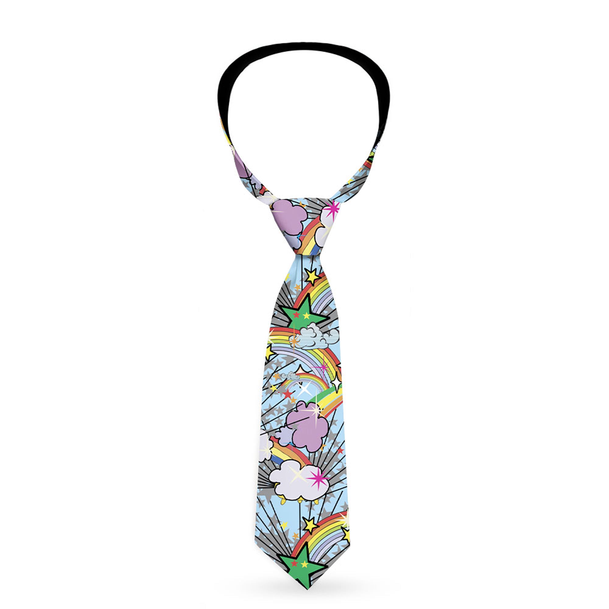 Buckle-Down Necktie - Rainbow Cloud Stars Baby Blue Neckties Buckle-Down