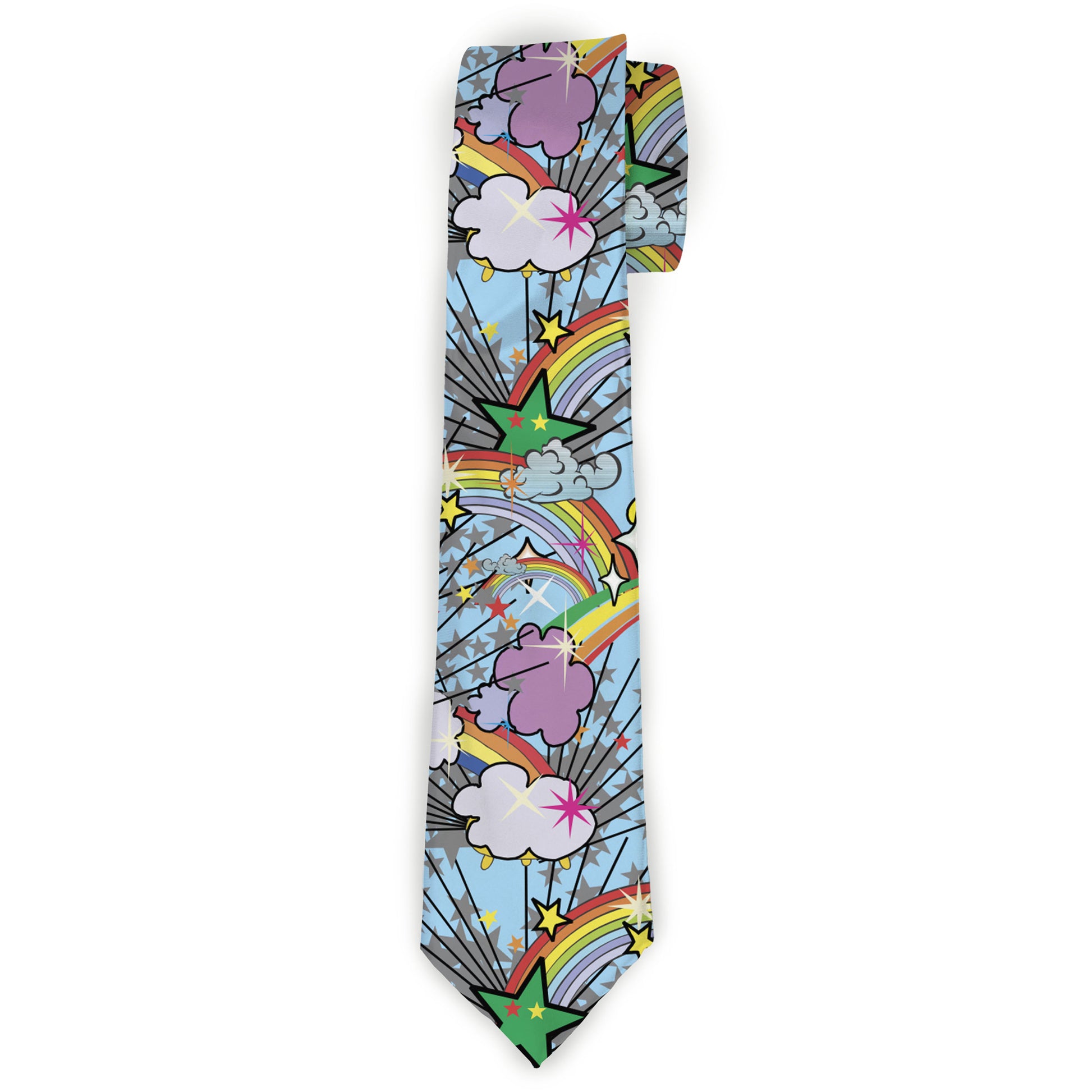 Buckle-Down Necktie - Rainbow Cloud Stars Baby Blue Neckties Buckle-Down