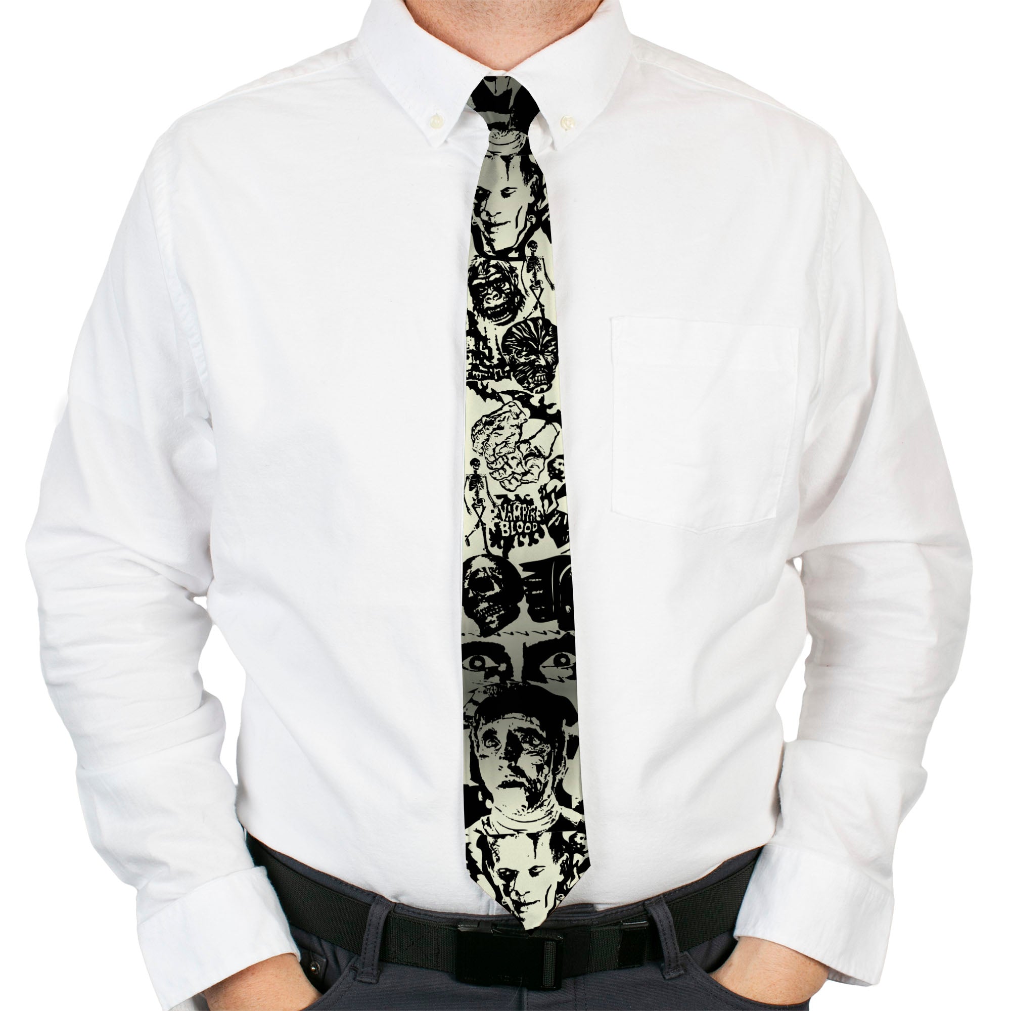 Buckle-Down Necktie - Retro Monster Aqua/Black Neckties Buckle-Down