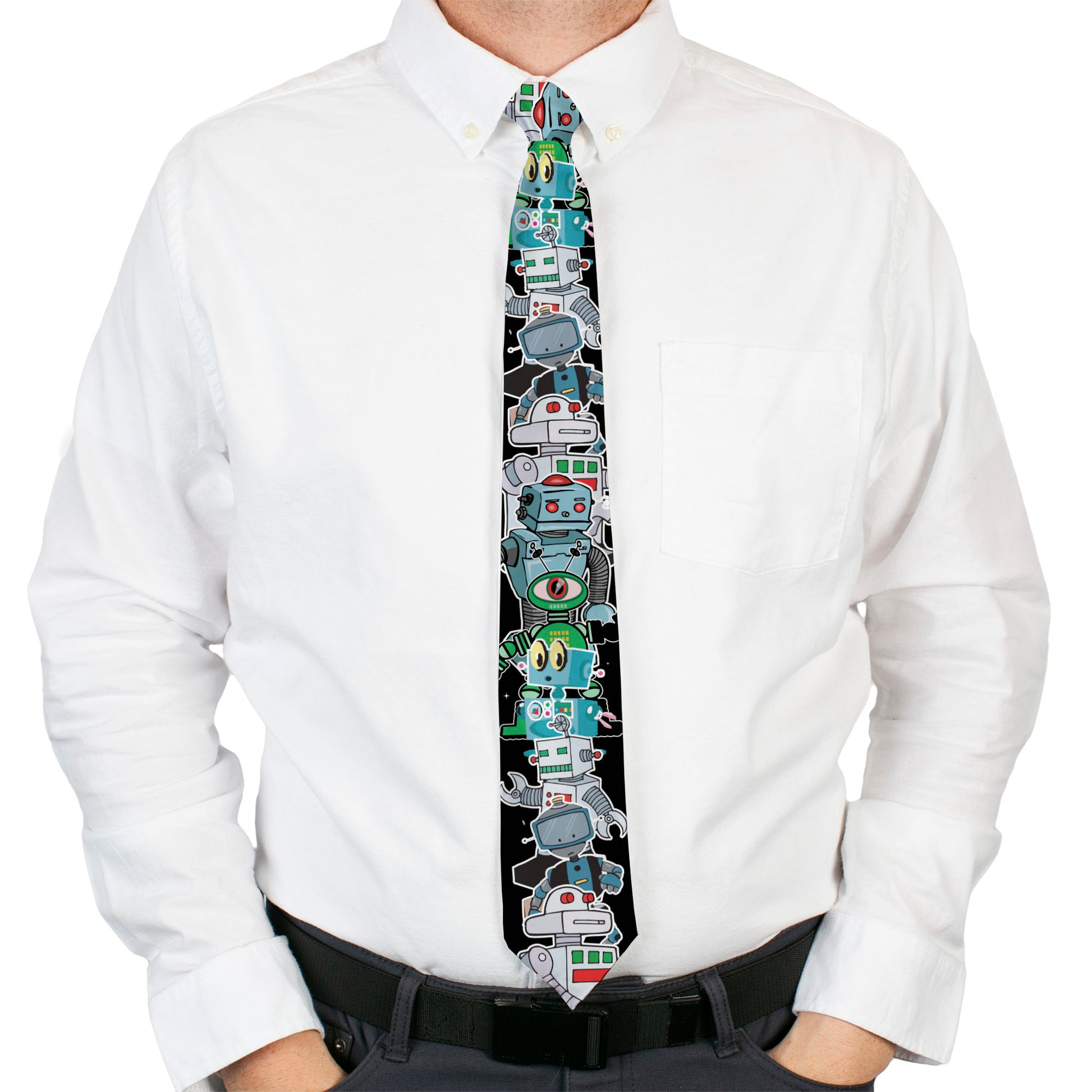 Buckle-Down Necktie - Robots C/U Black Neckties Buckle-Down