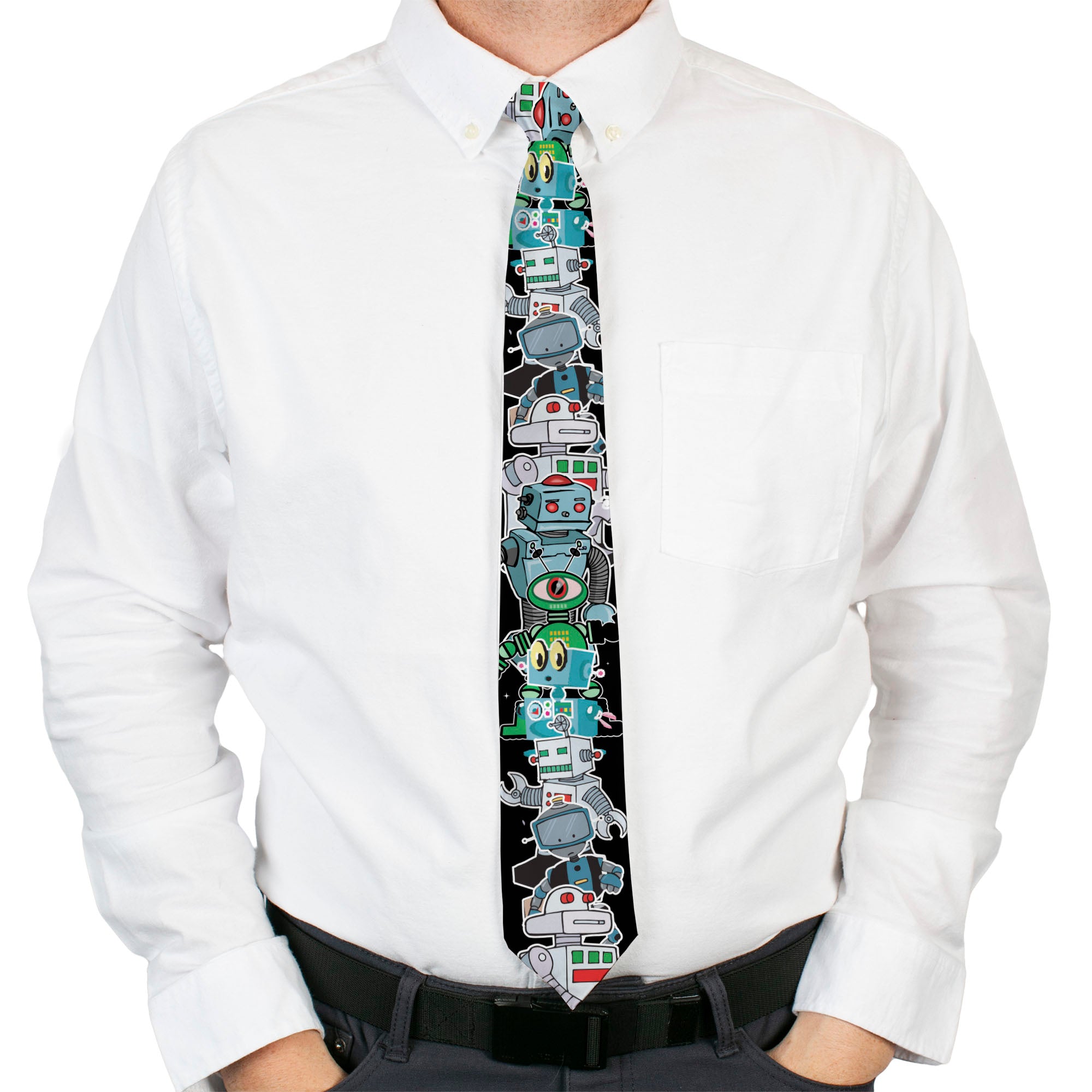 Buckle-Down Necktie - Robots C/U Black Neckties Buckle-Down
