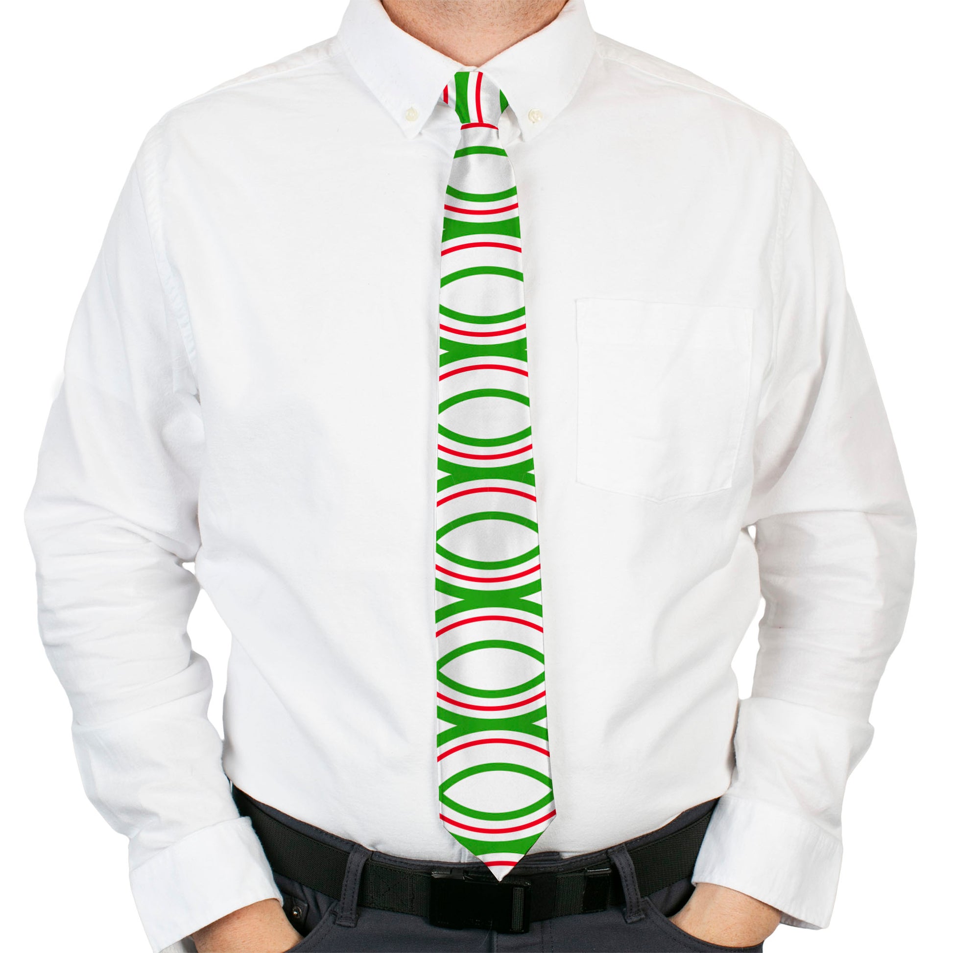 Buckle-Down Necktie - Rings White/Green/Red Neckties Buckle-Down